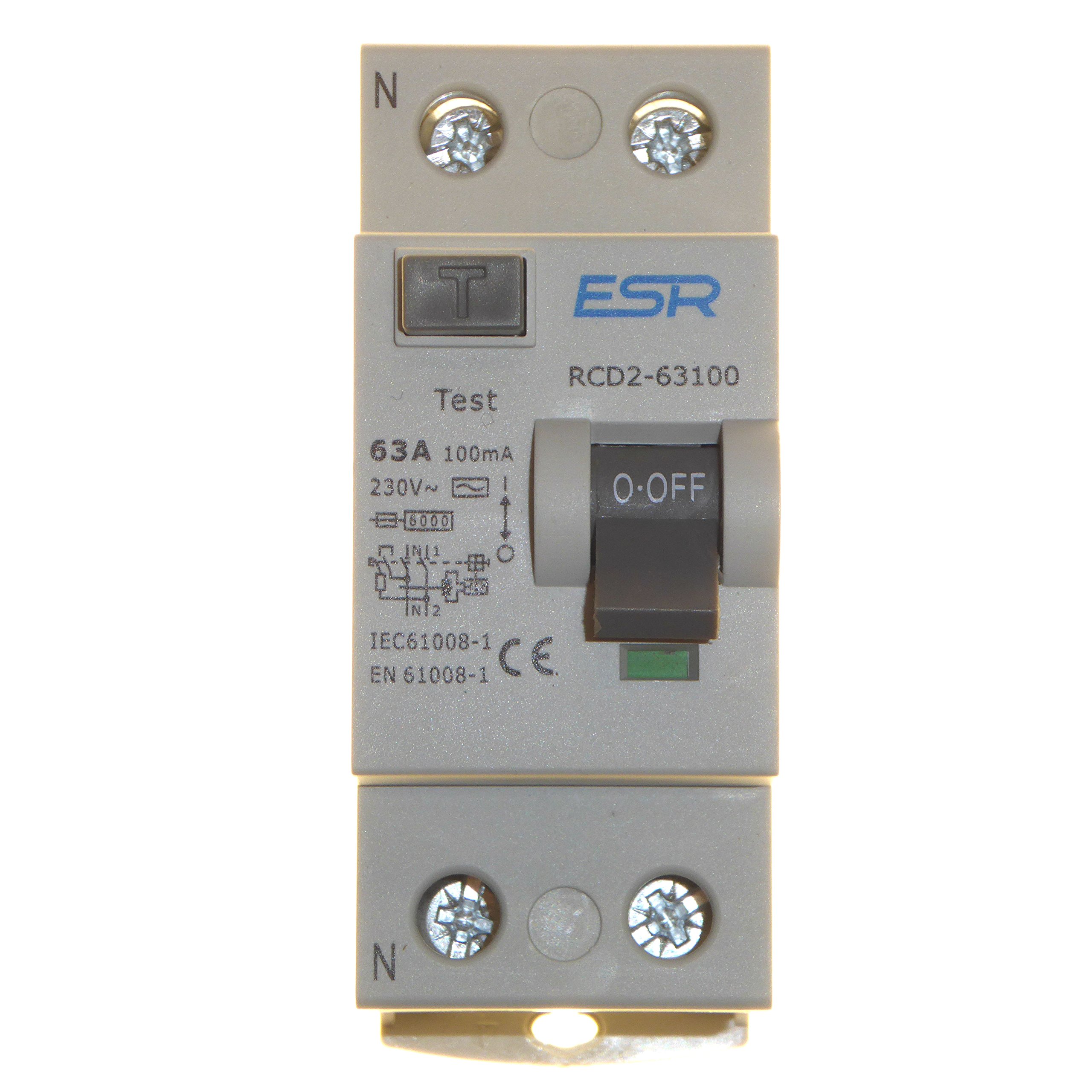 Buy 63 Amp 100mA RCD RCCB Trip Switch Double Pole DIN Rail Single Phase