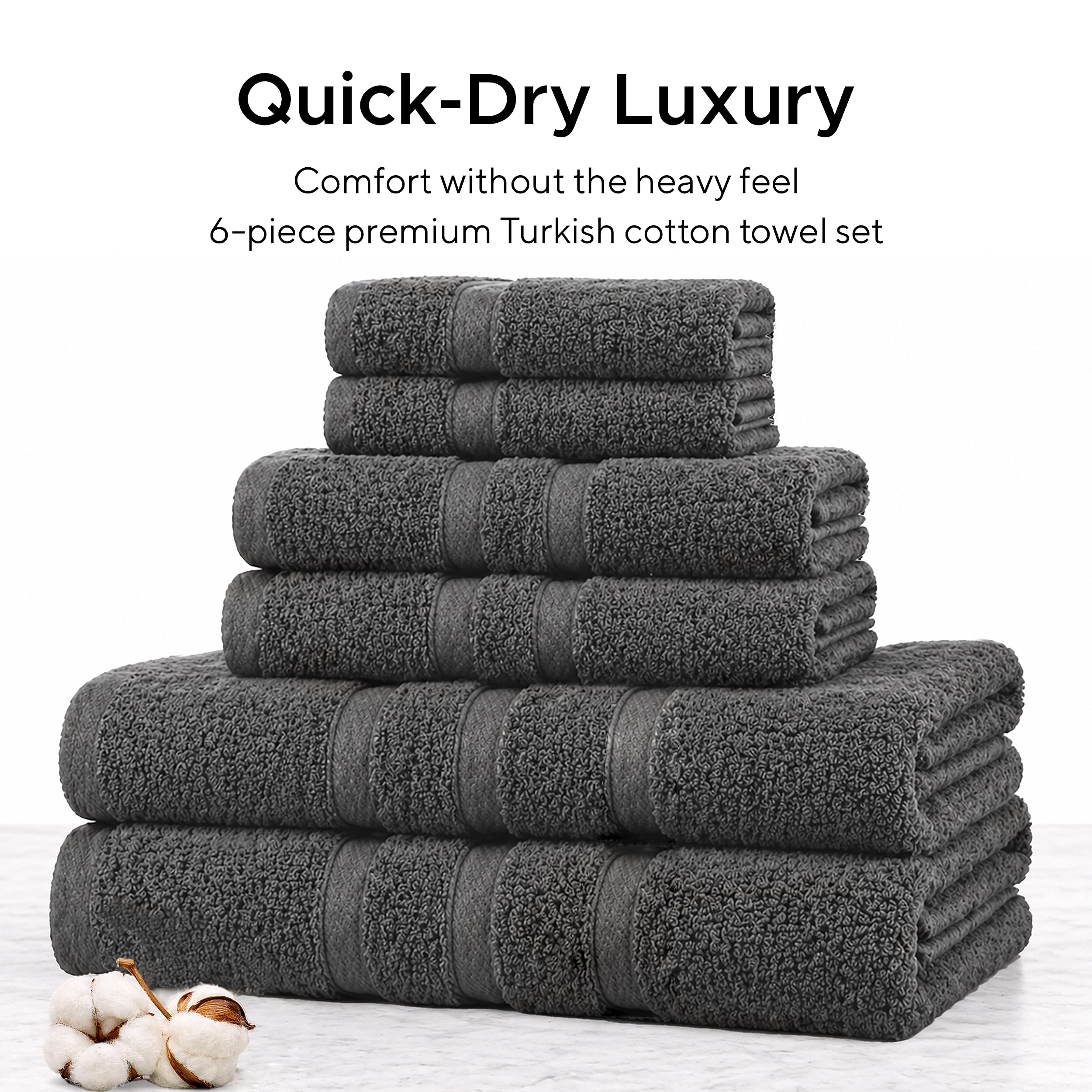 Veteran Textile LLC - Juego de toallas de lujo para baño y cocina, 6 piezas, 100% algodón turco, 2 toallas de baño, 2 toallas de mano y 2 paños (precio de $79.99) (grafito)