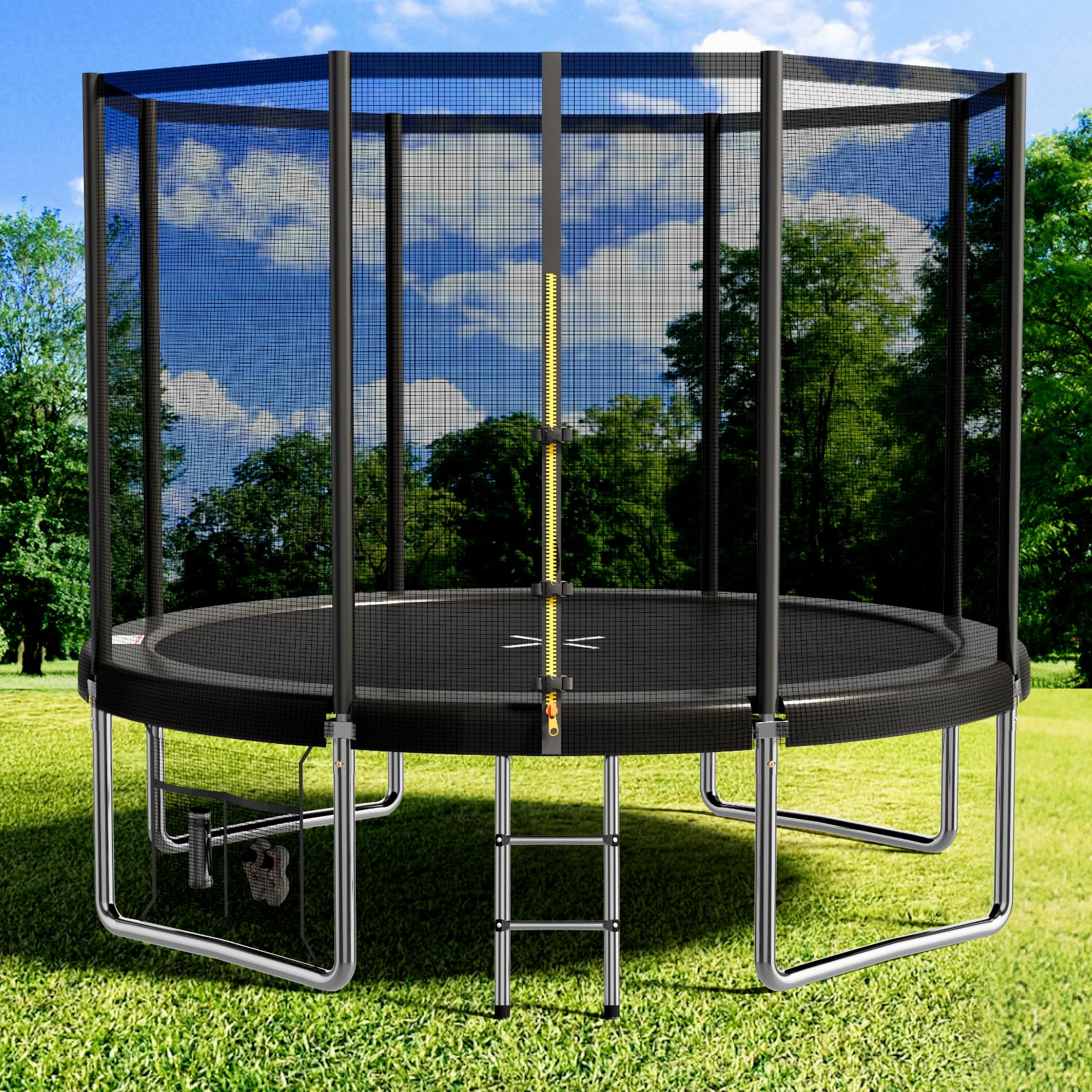 Devoko Trampolino Elastico per Adulti e Bambini, Tappeto Elastico da Giardino Ø 183/228/305/366/427 cm | Set Completo con Rete di Sicurezza, Scaletta, Copertura, Rete per Scarpe,150 kg