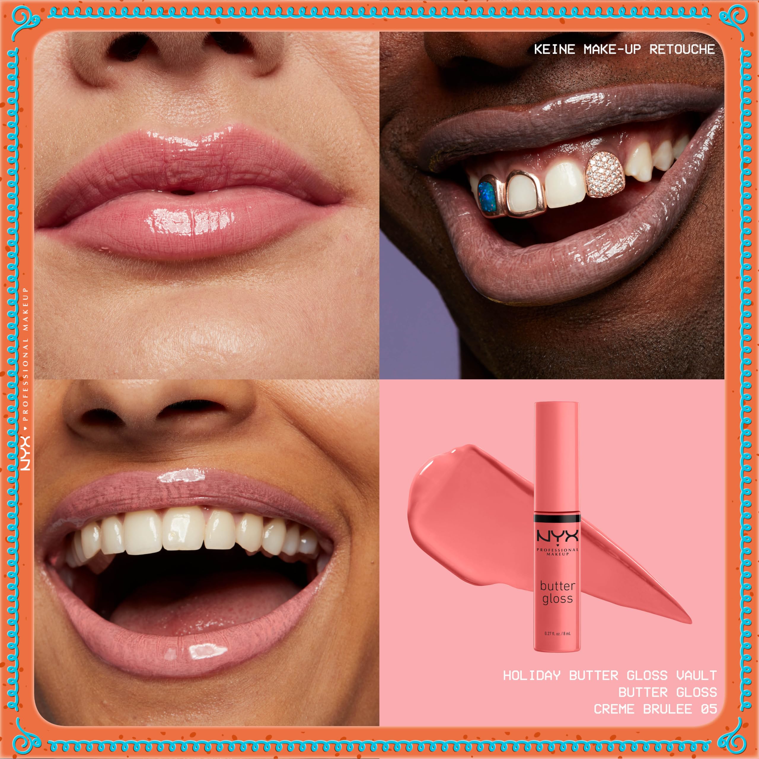 NYX Professional Makeup Butter Gloss Vault Lipglosse in Schneeflocken-Optik, Mit glänzendem Finish und nicht klebriger Formel, Butter Gloss Vault, 10 Stück