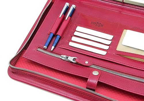 Miniatura 4 de Noda Executive Leather Padfolio - Carpeta profesional de 3 anillas con cierre de cremallera, currículum, documento, bloc de notas, tableta,