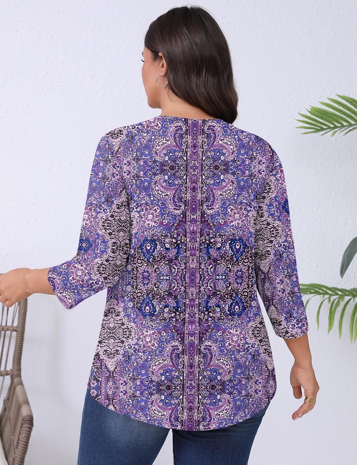 Romanstii Plus Size Tops for Women Womens 2026 Spring 3/4 Sleeve Blouses Dressy Casual V-Neck T-Shirts Pleated Tunic XL-5XL - Image 6