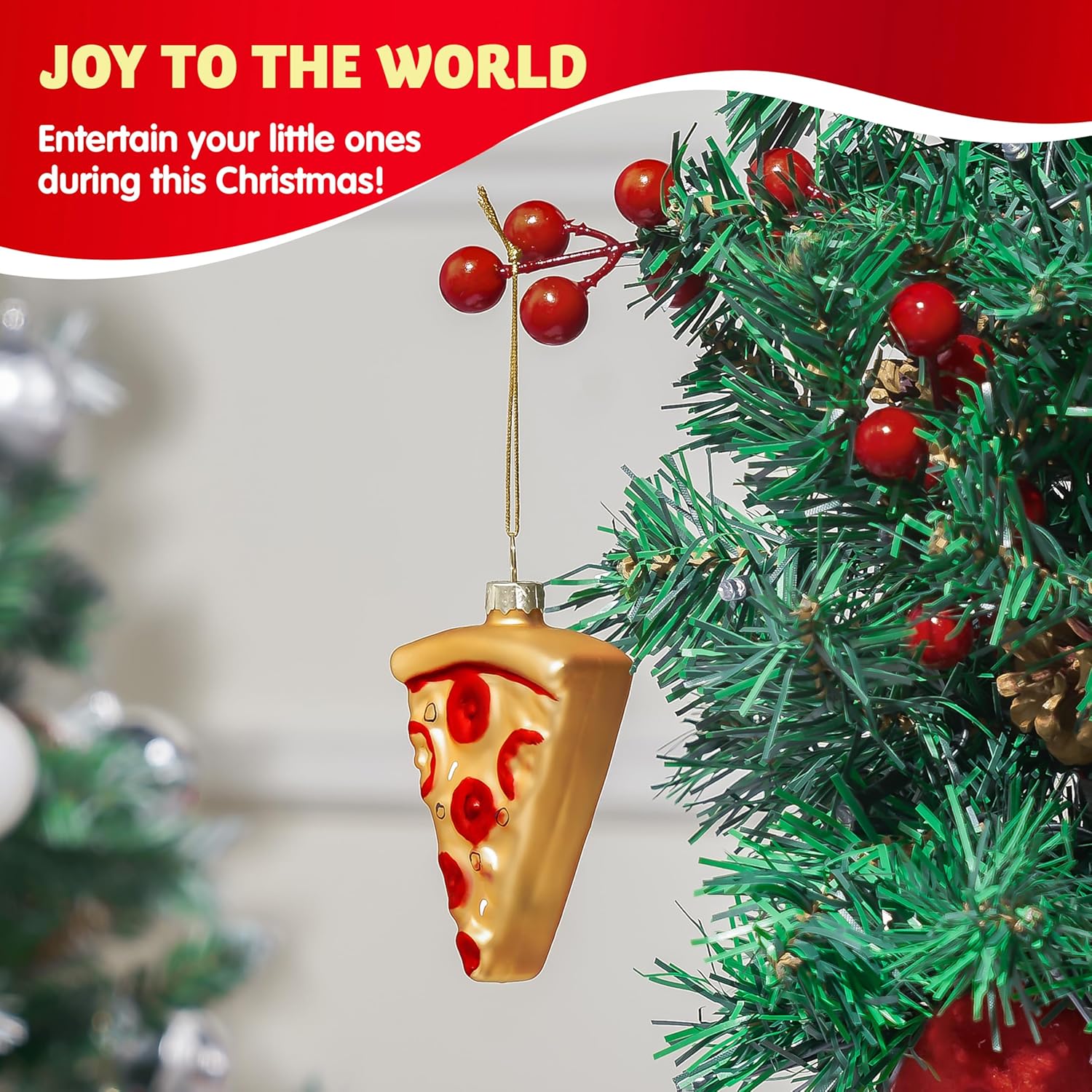 Joiedomi Pizza Mini Christmas Ornaments, Food Blown Glass Small Ornament for Christmas Tree Hanging Outdoor Decorations Indoor, Xmas Party Favors Supplies Cute Presents Gifts - Image 3