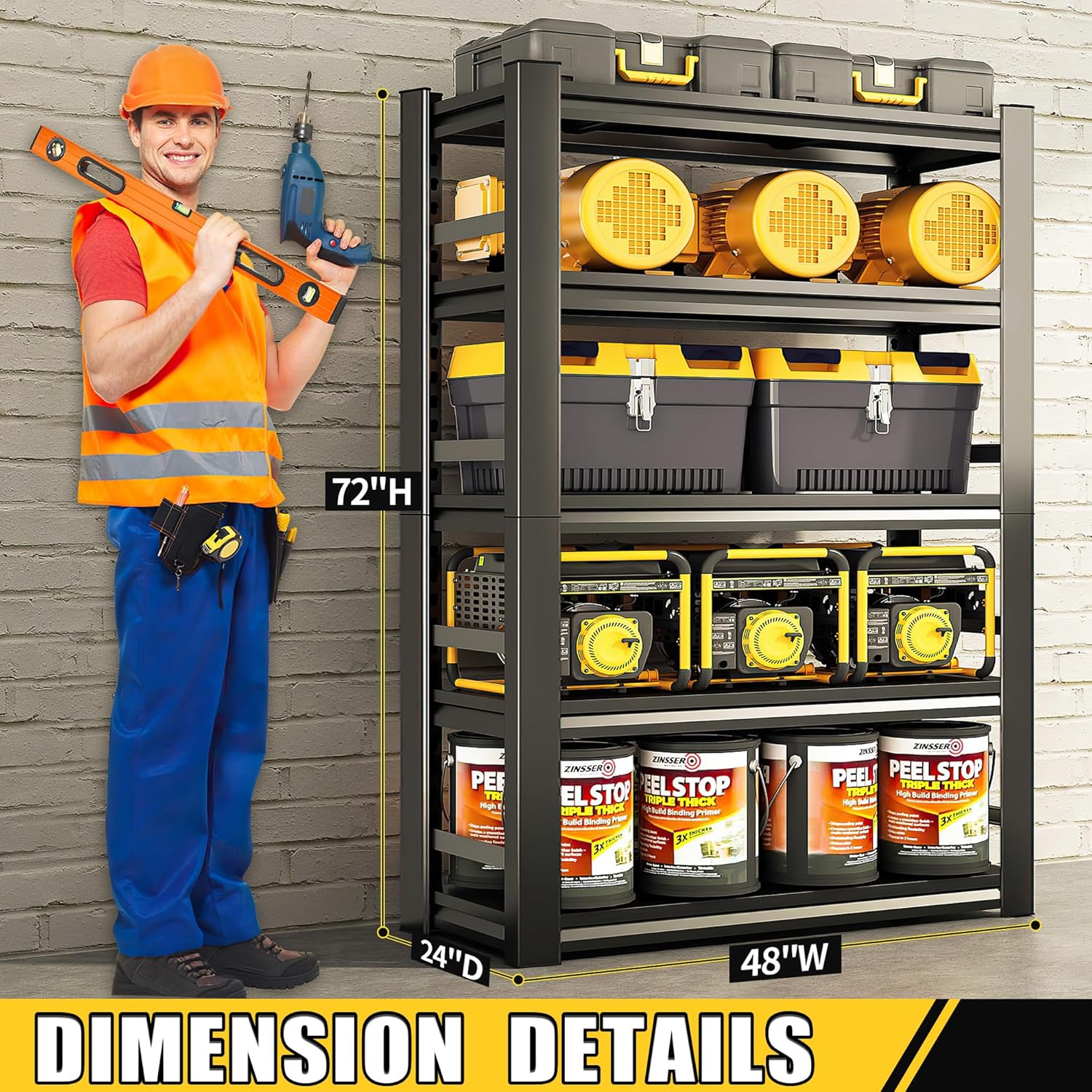 72" H|48" W All-Metal Garage Shelving Unit and Storage-Easy Assembly Shelves 5-Tier Rack|Heavy-Duty Adjustable Shelf|Steel Waterproof Rust-Resistant Shelves for Industrial,Warehouse,Basement