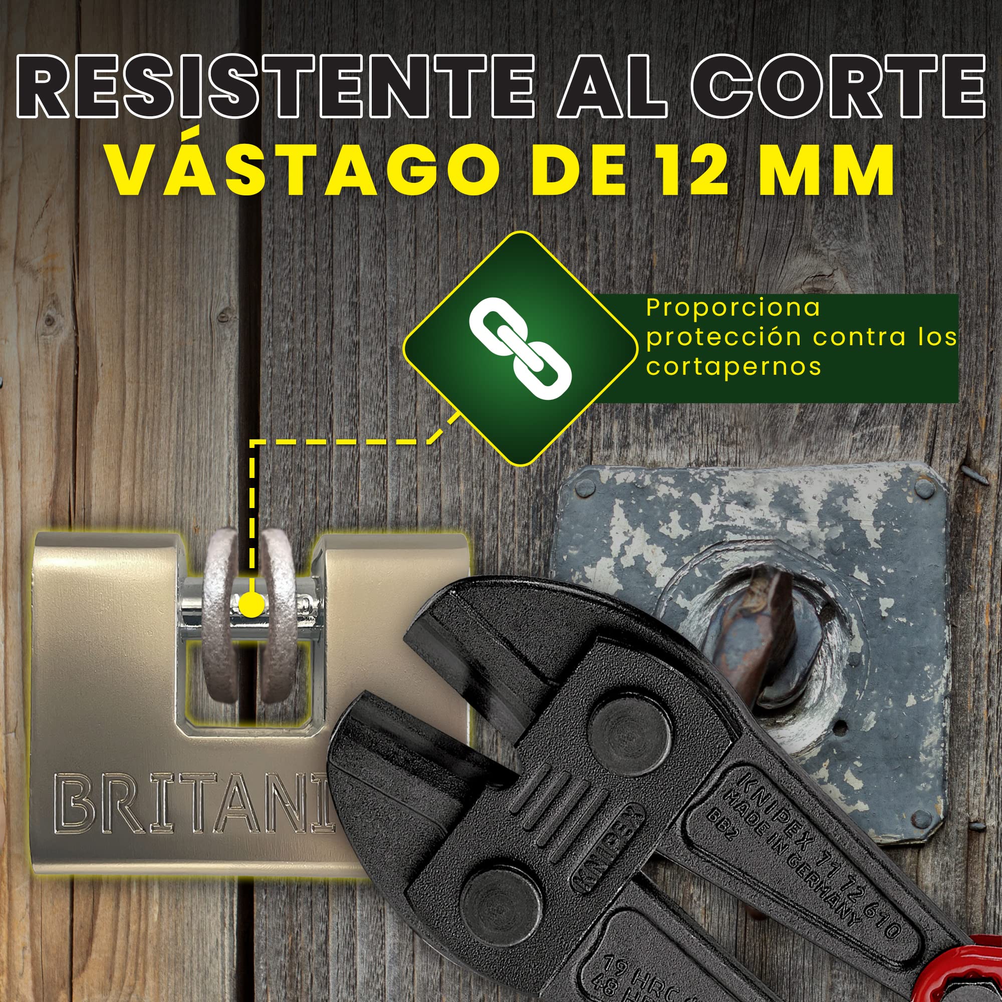 BRP74 Candado de Seguridad Blindado de Alta Seguridad. Cerradura para Contenedor. Cilindro de Seguridad Antitaladro y Resistente. Candados para Puertas, Motos, Cobertizos y Garajes
