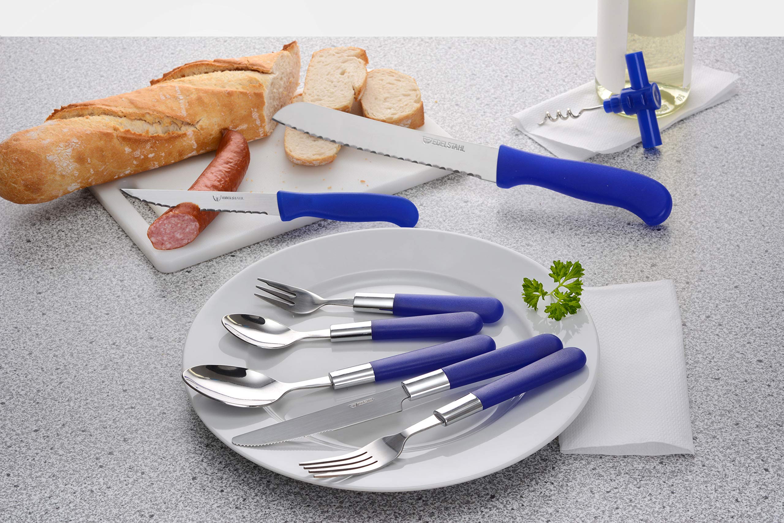 GRÄWE Starter-Set für 6 Personen, 37-teilig, Besteck aus Edelstahl, Menübesteck 30-teilig, inkl. 3 Küchenmesser, 3 Küchenhelfer, Schubladeneinsatz - Serie Milano