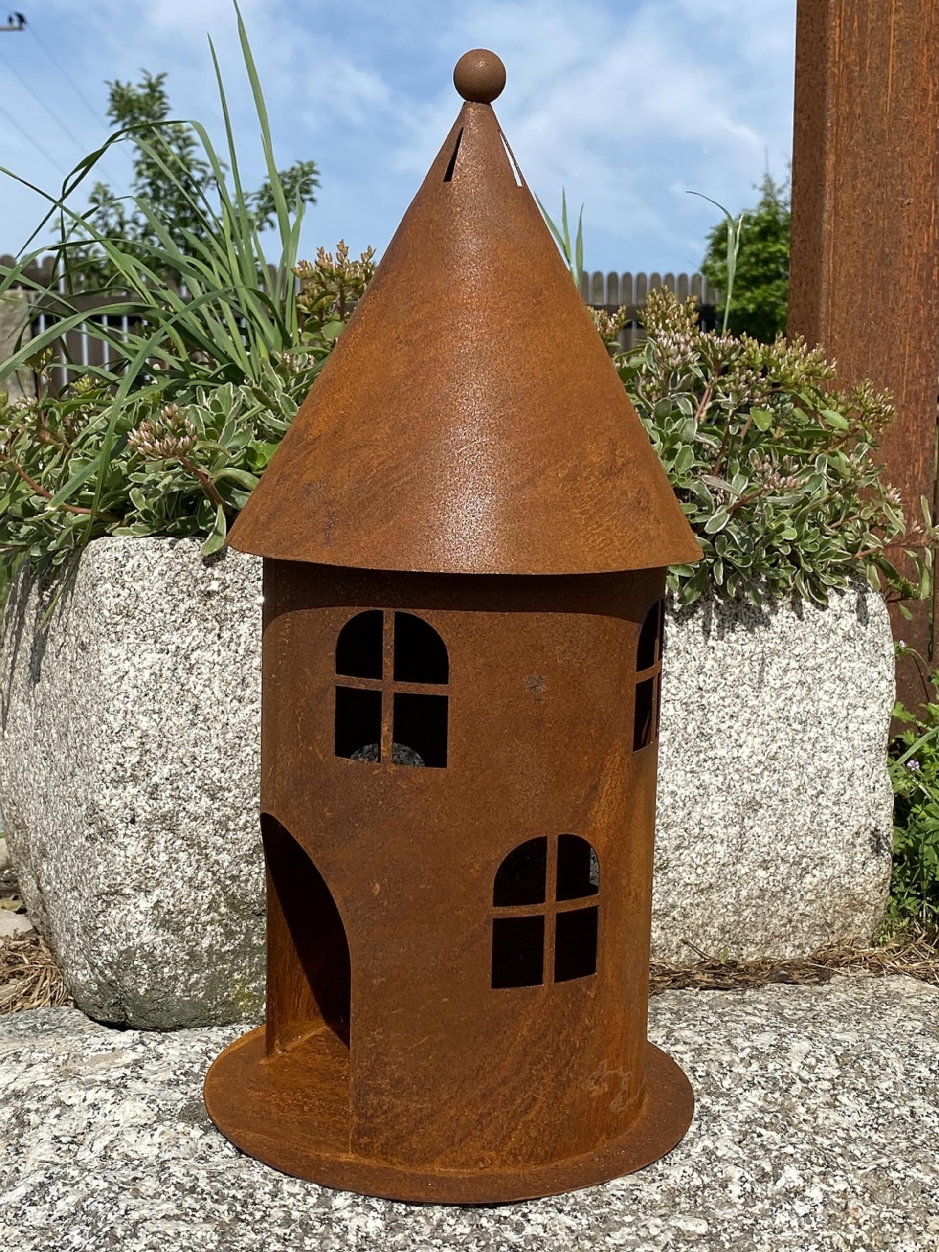 Edelrost Turm klein Höhe 42 cm Gartendekoration Leuchtturm Fenster - 1 Stück Turm klein