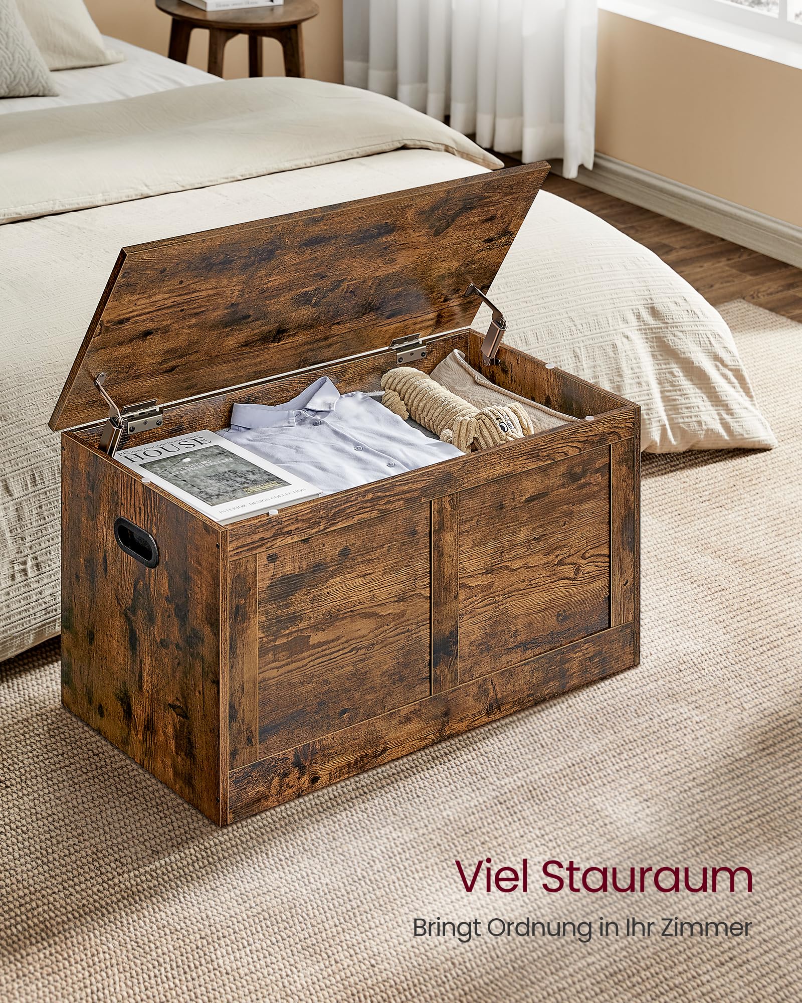 VASAGLE Storage Chest Bench Blanket Box 40x80x46.5 cm Rustic Brown