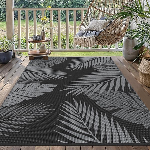 GENIMO Tapis Exterieur Resistant Pluie,Reversible Recyclable Résistant aux UV Tapis Extérieur Terrasse, Tapis Plastique Exterieur pour Balcon, Jardin, Camping, Barbecue, 120x180cm, Noir & Gris - 1