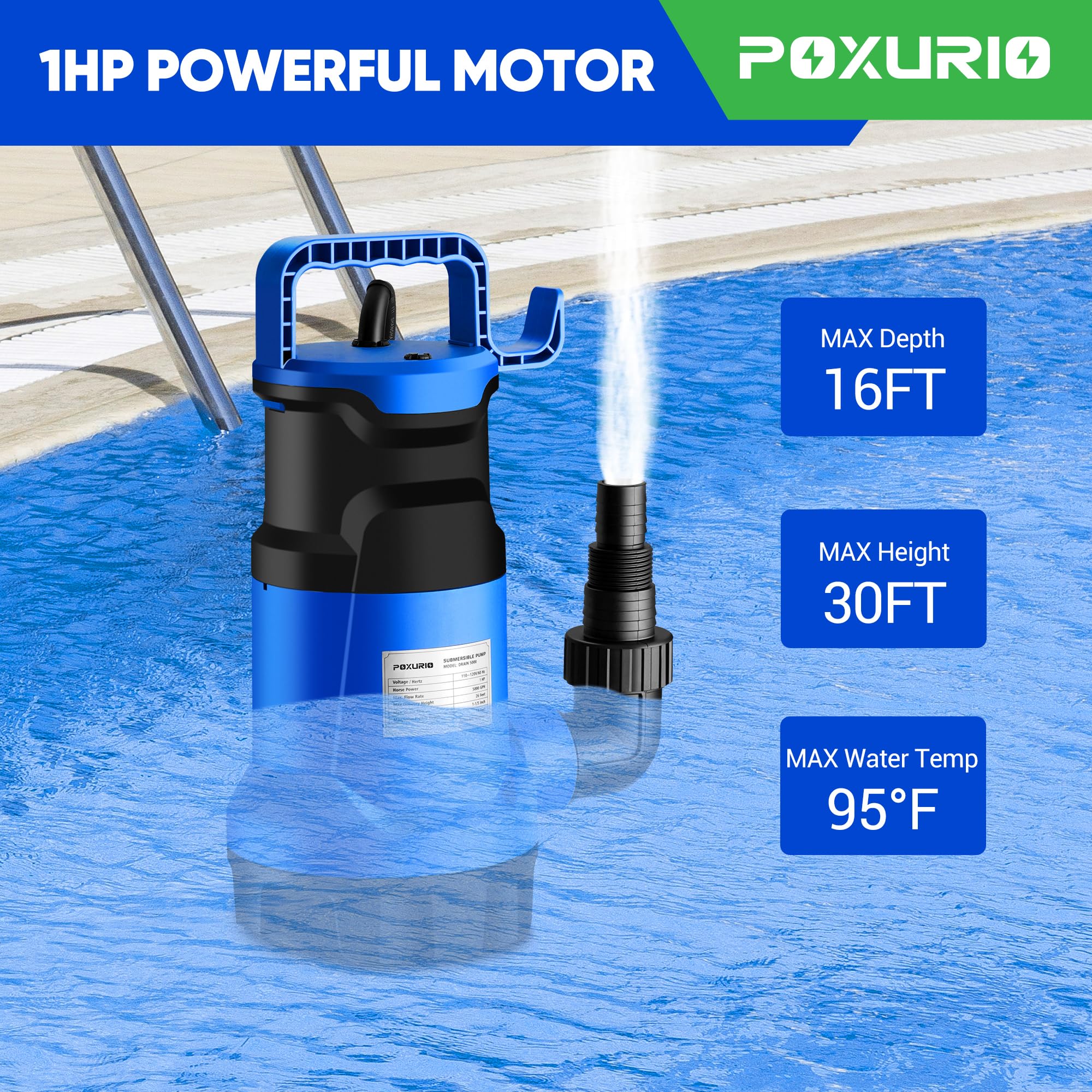 Pool Sump Snapklik.com : 1HP Sump Pump, 5000GPH Submersible Sump Pump, 750W ...