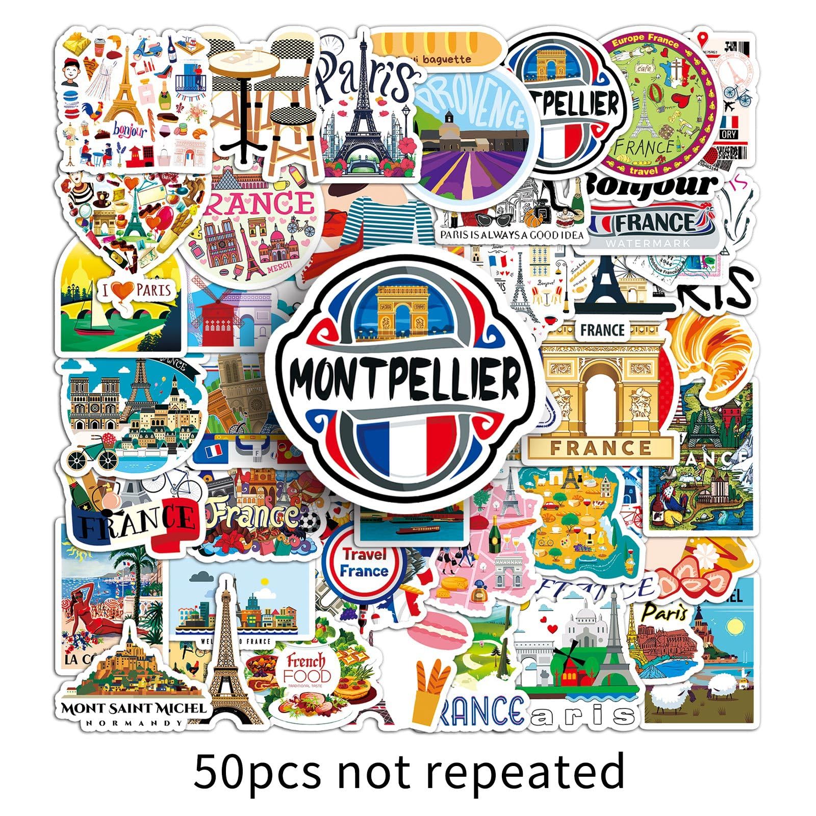 France Stickers 50Pcs Vinyl Funny France Travel Landscape Sticker for Water Bottle Laptop Luggage Hydro Flask Phone Guitar Skateboard Computer Car Bike,Waterproof Sticker for Adults Girls - Image 4