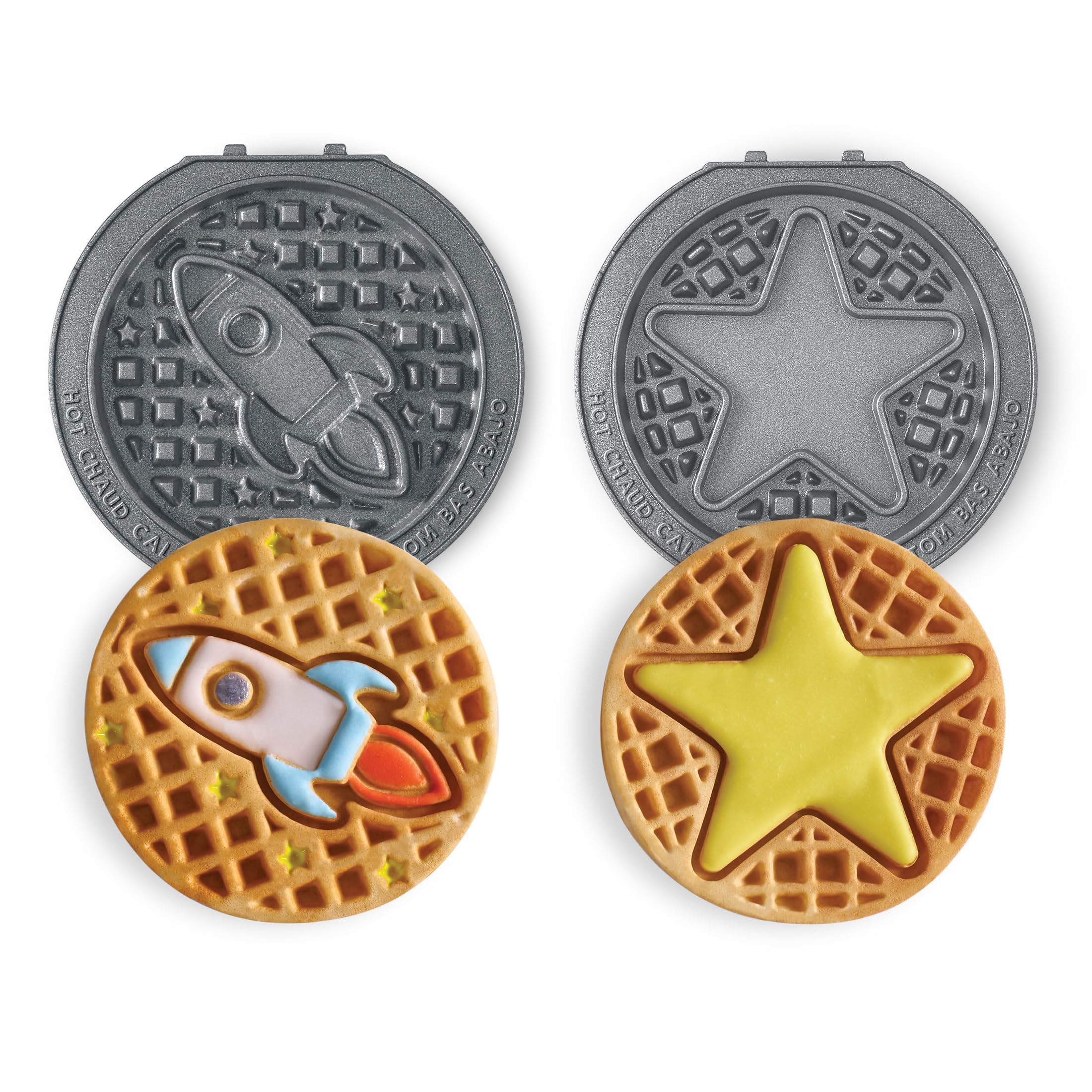 Dash MultiMaker® Mini System Removable Plate Set - Ceramic, Nonstick Replacement Plates for Fun-Shaped Waffle Breakfast - Waffle Maker Not Included - 4-Inch - Two-Pack - Rocketship &amp; Star