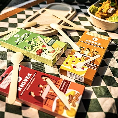 Miniatura 9 de EQUO Cucharas desechables de madera (paquete de 15)  Sin plástico, compostables en el hogar, utensilios seguros para el calor, para fiestas,