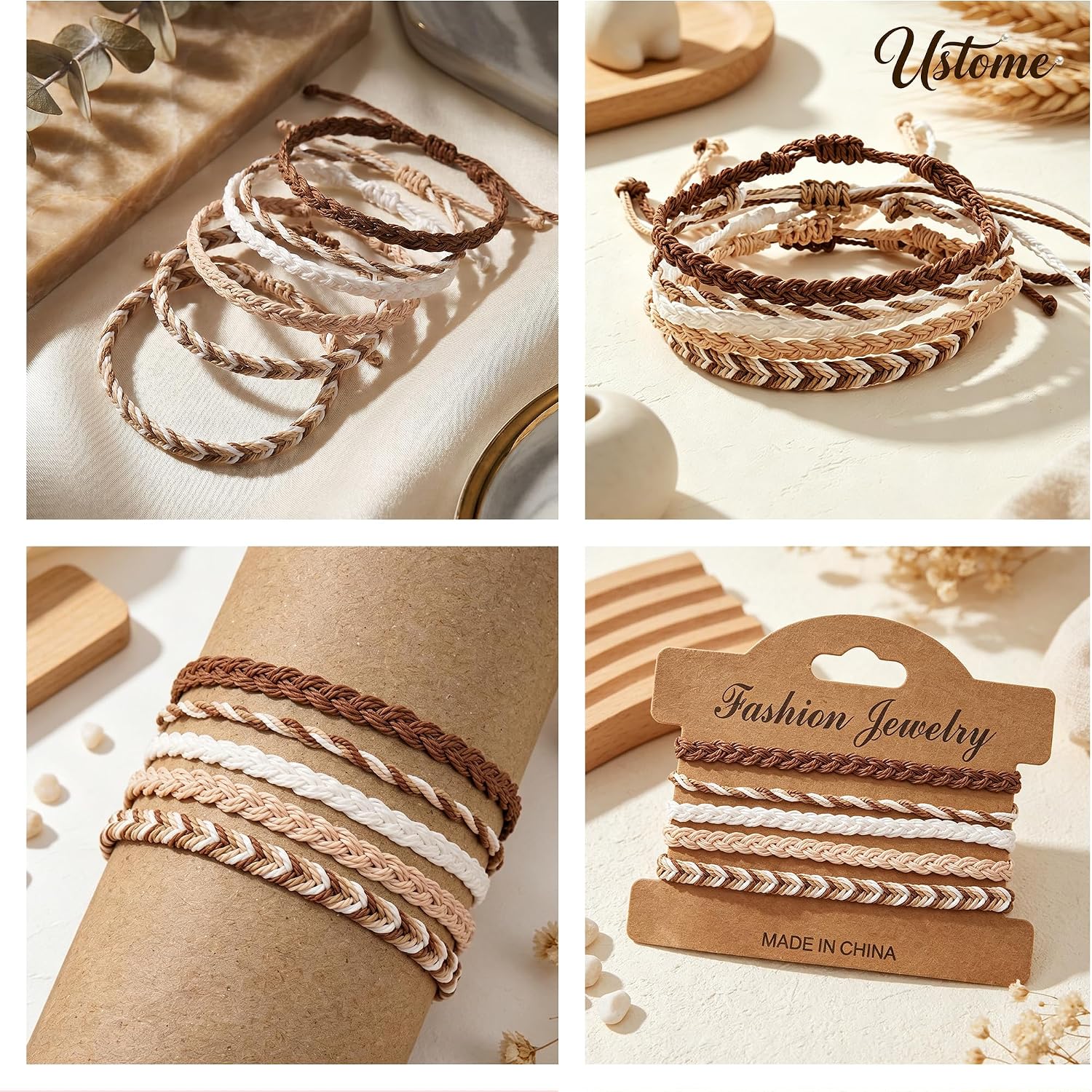 Woven Braided Rope Boho Surfer Bracelet Set for Women Men,5Pcs Stack Handmade Beach Ocean Adjustable String Jewelry,Daily Friendship Gift