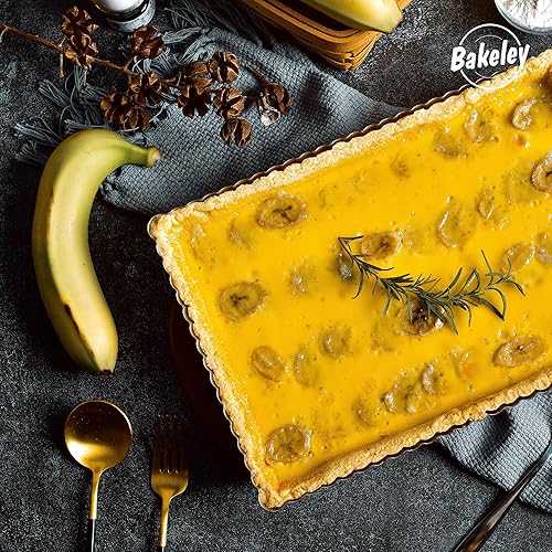Miniatura 5 de Sartén rectangular para tartas de 13 pulgadas con parte inferior suelta extraíble, antiadherente, oblongo para hornear en horno (dorado champán)