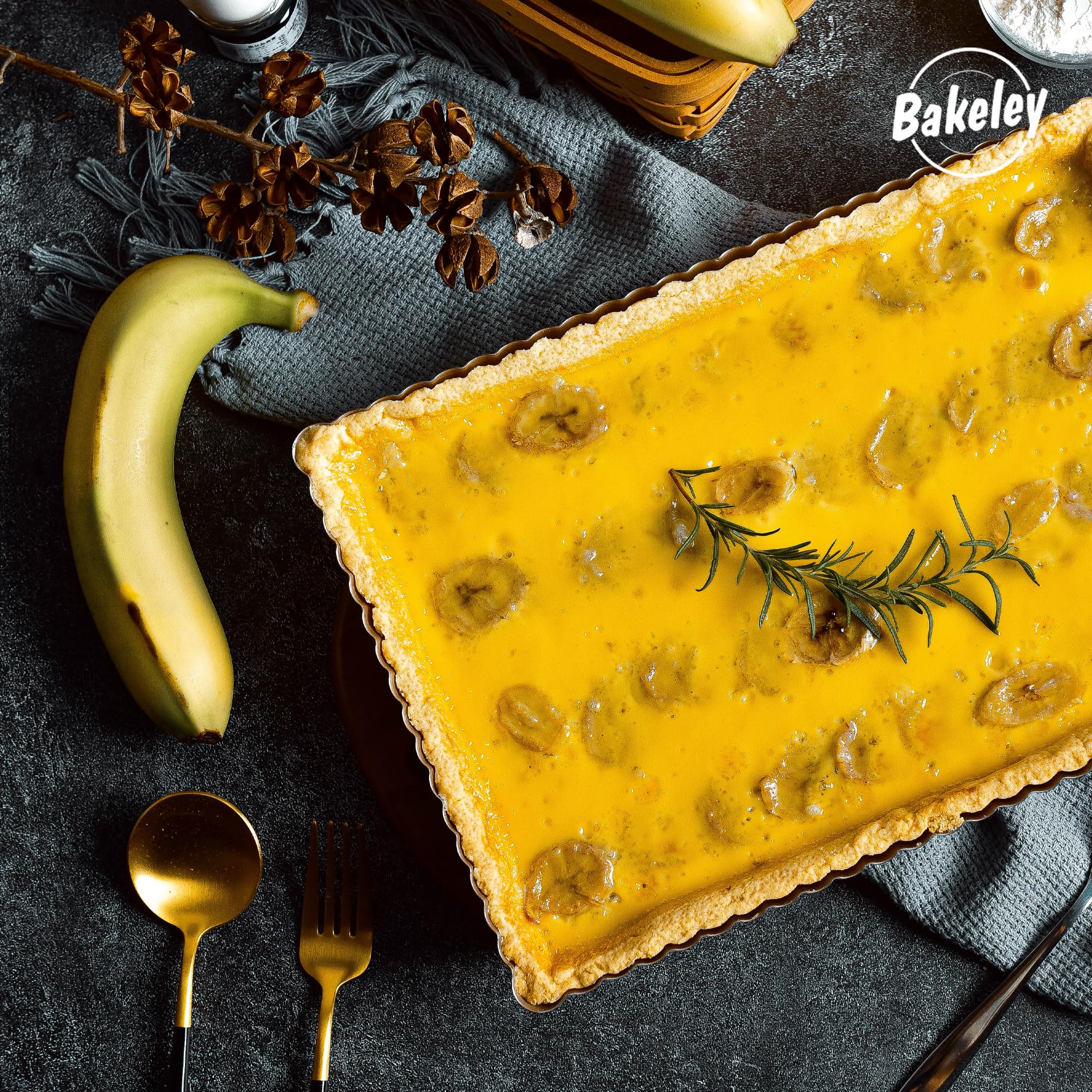 Molde rectangular para tartas, 13 pulgadas con fondo suelto extraíble, antiadherente, oblongo, para hornear quiche (dorado champán)