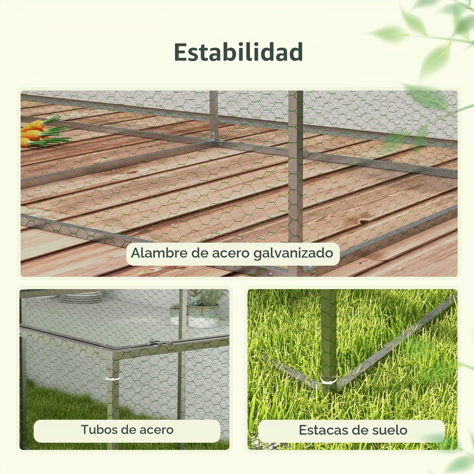 PawHut Recinto gallinero Jaula de conejera exterior 3 m² para pequeños animales, Ponederos gallinas, Jaulas, dim. 3 x 1 x 0,8 m Acero galvanizado, 1 Puerta superior, Espacio cubierto lona
