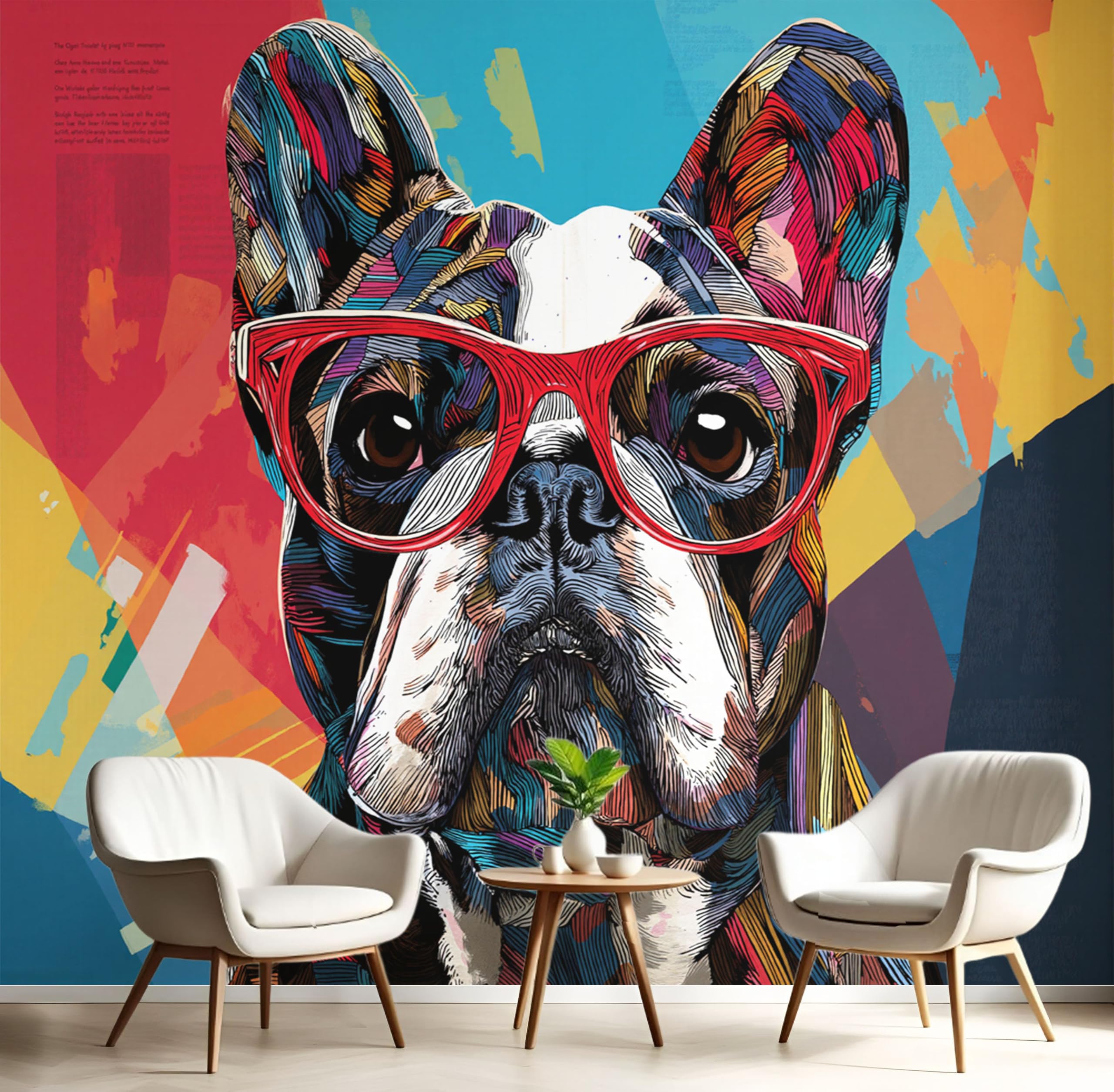 Papier peint panoramique 250x175 cm bouledogue à lunettes