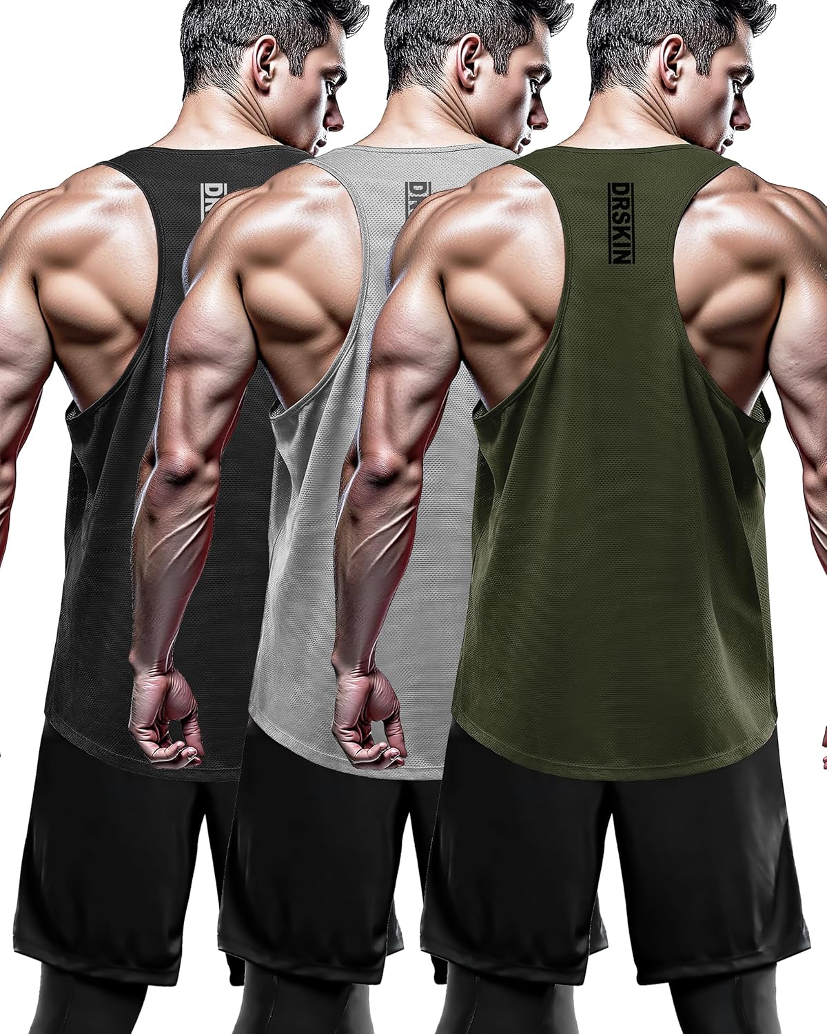 DRSKIN Men’s 4, 3 or 1 Pack Tank Tops Sleeveless Shirts Y-Back Muscle Mesh Gym Training Athletic Workout Dry Fit