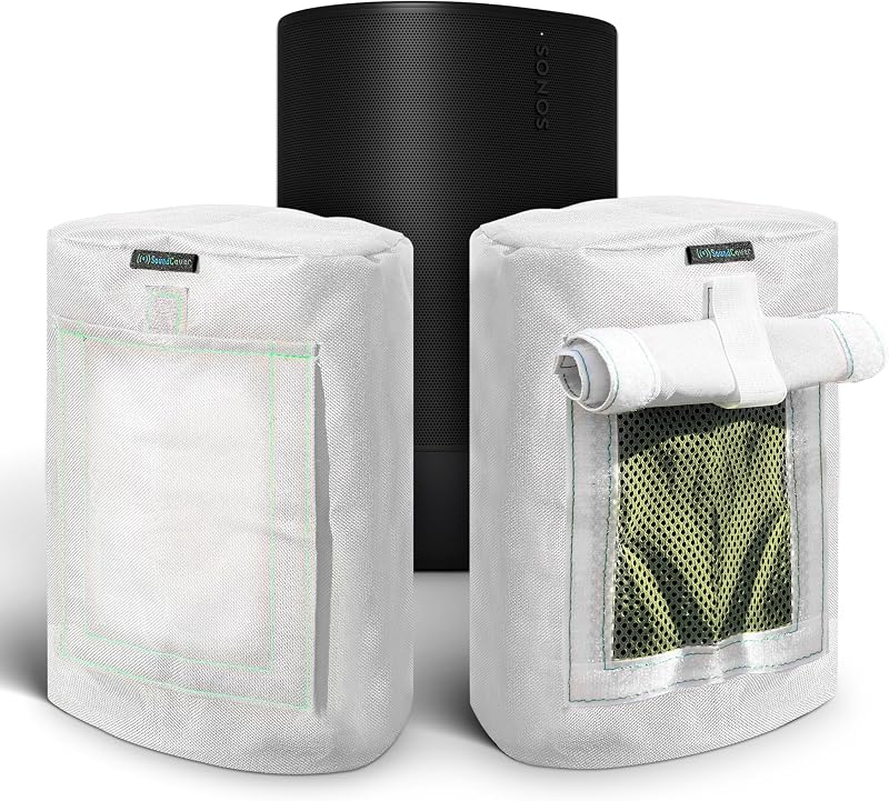 White 600D Weatherproof Speaker Cover Custom Fit for Sonos Move Bluetooth Speaker with SoundFlap