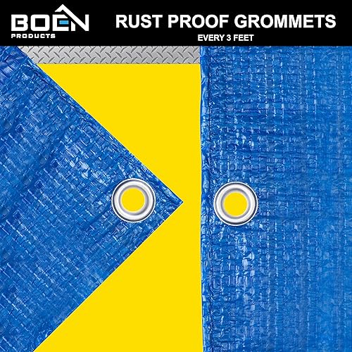 Miniatura 4 de Cubierta de lona de polietileno azul multiusos (azul, 8 x 10 pies) de tejido de 5 mil de grosor, impermeable, ideal para tienda de campaña, barco,