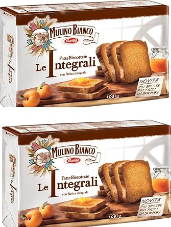 Mulino Bianco "Le Integrali" Fette Biscottate 72 count -Whole Wheat Italian Toast - 22.22 Oz 630g Pack of 2
