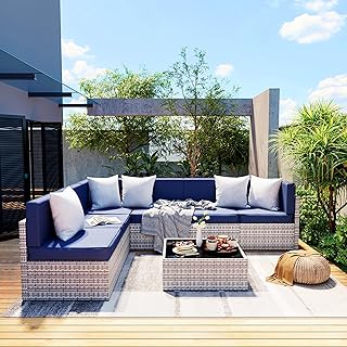 Pamapic 7 Piece Outdoor Sectional Sofa Set, All-Weather Patio Furniture ...
