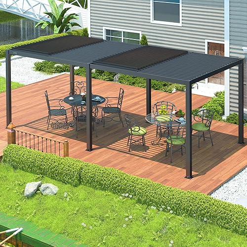 Pérgola con listones de aluminio de 19 x 10 pies para patio al aire libre con techo ajustable, parasol resistente a la lluvia, fácil instalación,