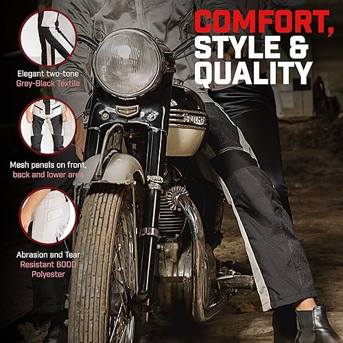 Miniatura 3 de WICKED STOCK - Pantalones de motocicleta para hombre, de malla gris y negra, con armadura aprobada por la CE