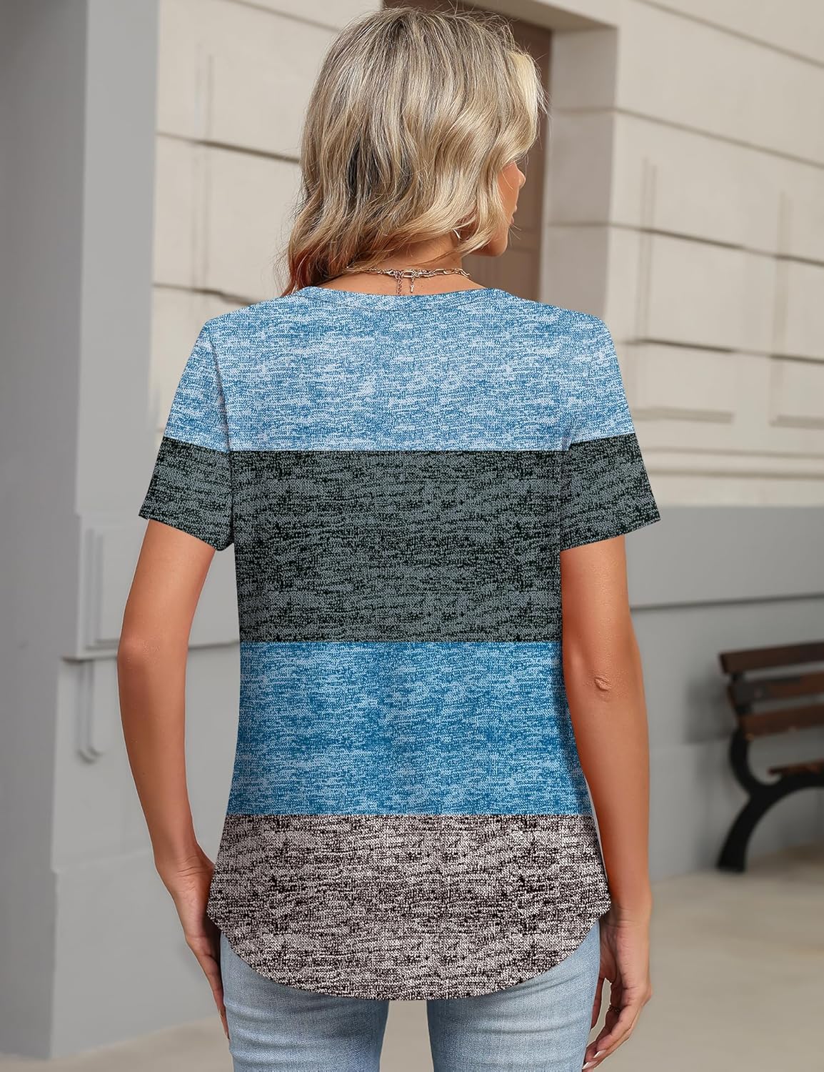 TCOT Women's Tops Dressy Casual Summer Blouses Short Sleeve Button V Neck Spring Tee Shirts - Image 3