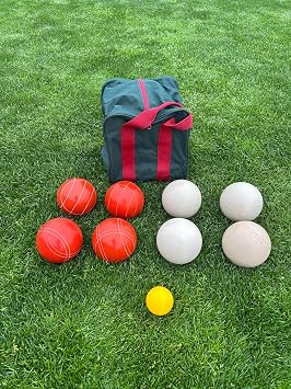 BuyBocceBalls Listing - Made in USA, Premium Quality Official Tournament Bocce Set - 110mm Dark Orange and White Balls Nylon Bag; Regulation Size Balls 998 Grams 2 lbs. 3 oz.