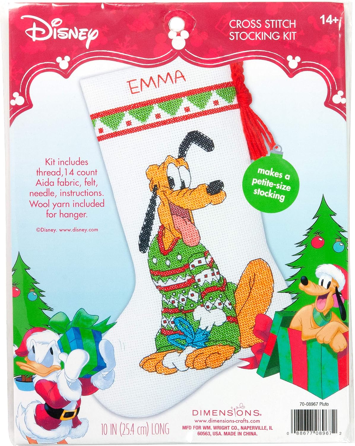 Dimensions Pluto Christmas Stocking Counted Cross Stitch Kit for Beginners, 14 Count White Aida Cloth, 10''L