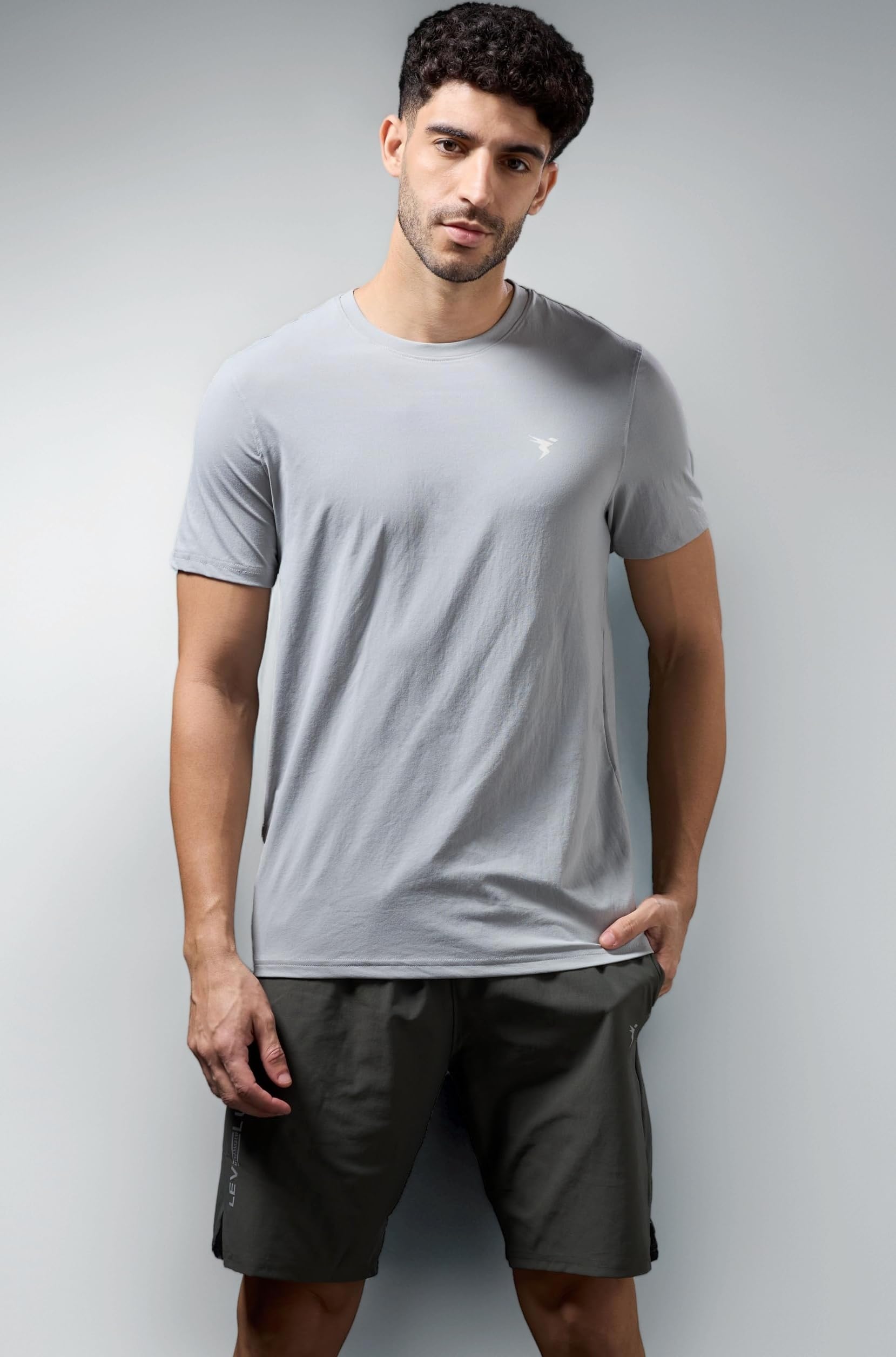 Men's Polyester Slim Fit Solid Short Sleeve Crew Neck T-Shirt with Cotflex, Quick Dry and Wrinkle Resistance Fabric for Gym, Regular Usage and Sports