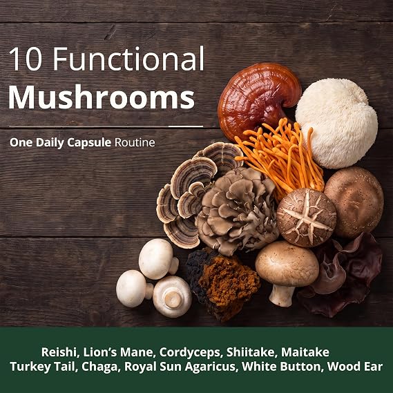 10X Mushroom Supplement w/ Lions Mane & Reishi Cognitive Support 60 Ct