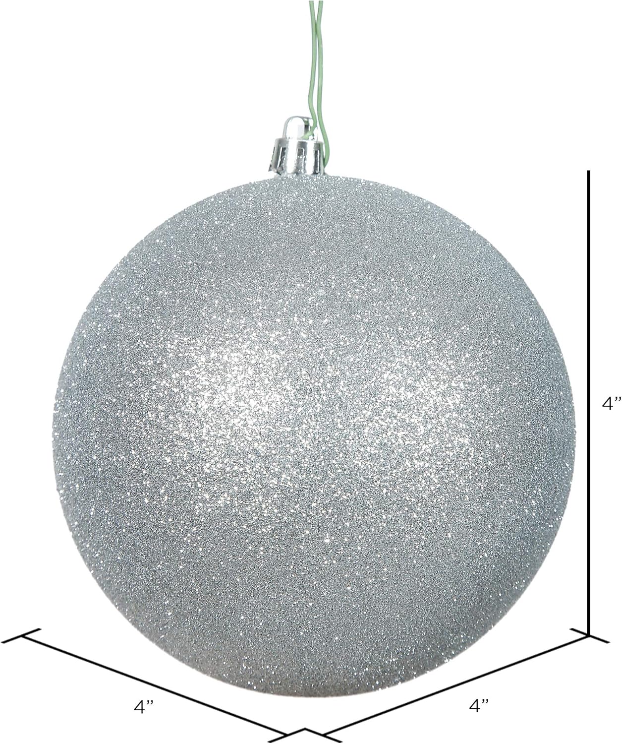 Vickerman 4" Silver Glitter Ball Ornament - 6 per Bag - Shatterproof - Reliable and Ready to Hang - Silver Ornaments - Holiday Decor - Christmas Ornaments