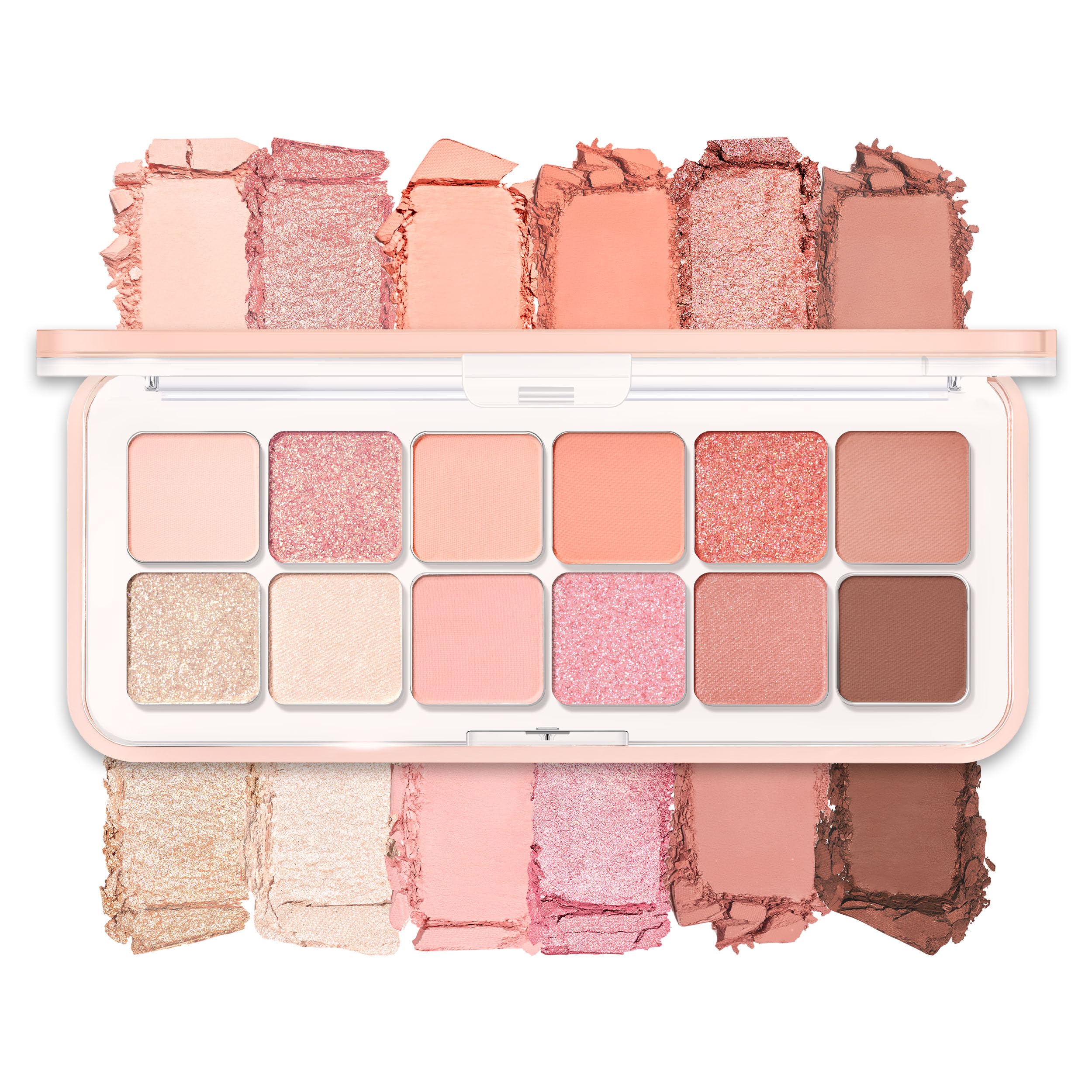CLIO Pro Eye Palette Air, 12-Color Wearable Eyeshadow, Matte & Shimmer, Air-Fit Buildable Color, Minimal Fallout, Buttery & Blendable Texture, Peach & Coral Tone for Daily Makeup (09 Peach Mate Apple)