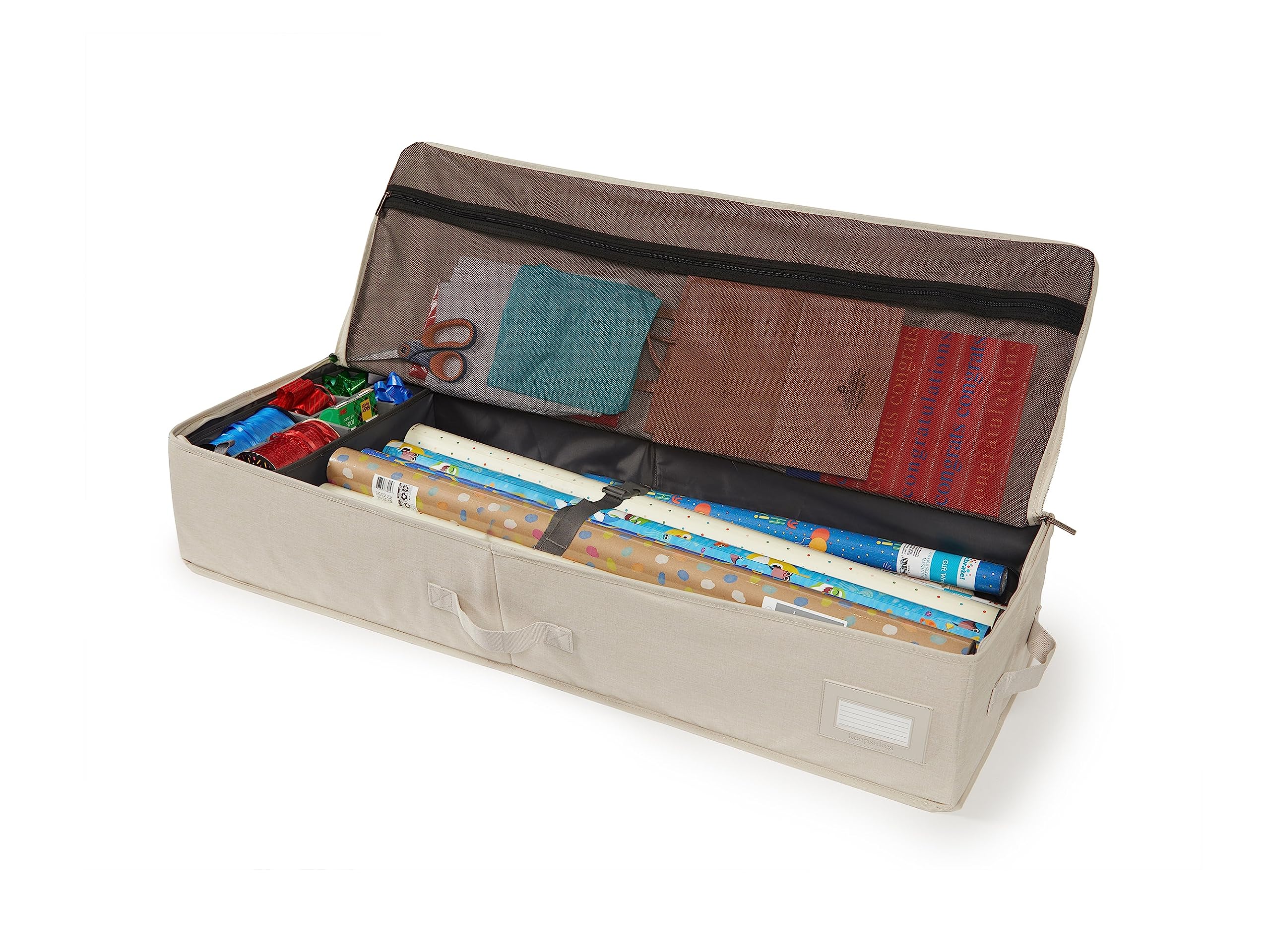 Covermates Keepsakes - Deluxe Gift Wrap Storage Bag - Heavy Duty Material - Dual Zipper Pulls - Mesh Pocket - Indoor Storage, Beige Heather
