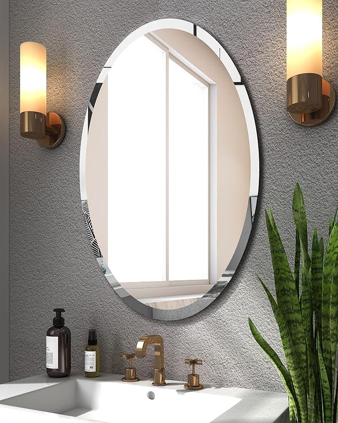 Amazon.com: KOHROS Oval Beveled Polished Frameless Wall Mirror for ...