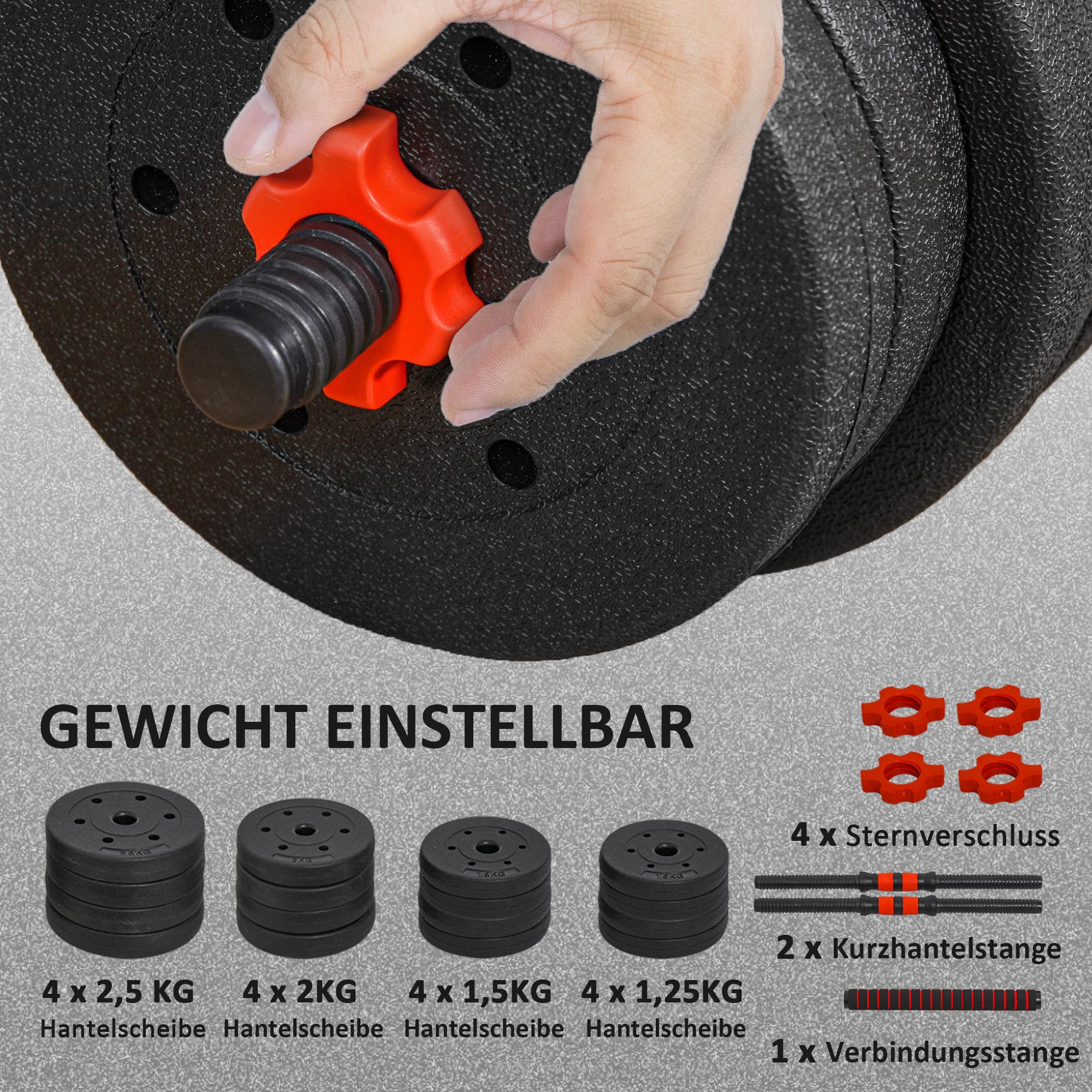 HOMCOM 2 in 1 Hanteln Set Verstellbare Kurzhantel Langhantel | Professionell, Dumbbell, Krafttraining und Gewichtheben, für Zuhause Fitness