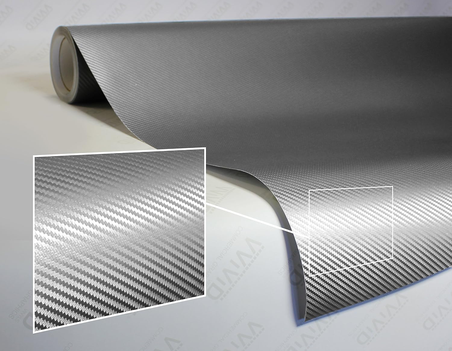 VVIVID XPO Sterling Silver 3D Carbon Fiber 5 Feet x 1 Foot Vinyl Wrap Roll with Air Release Technology
