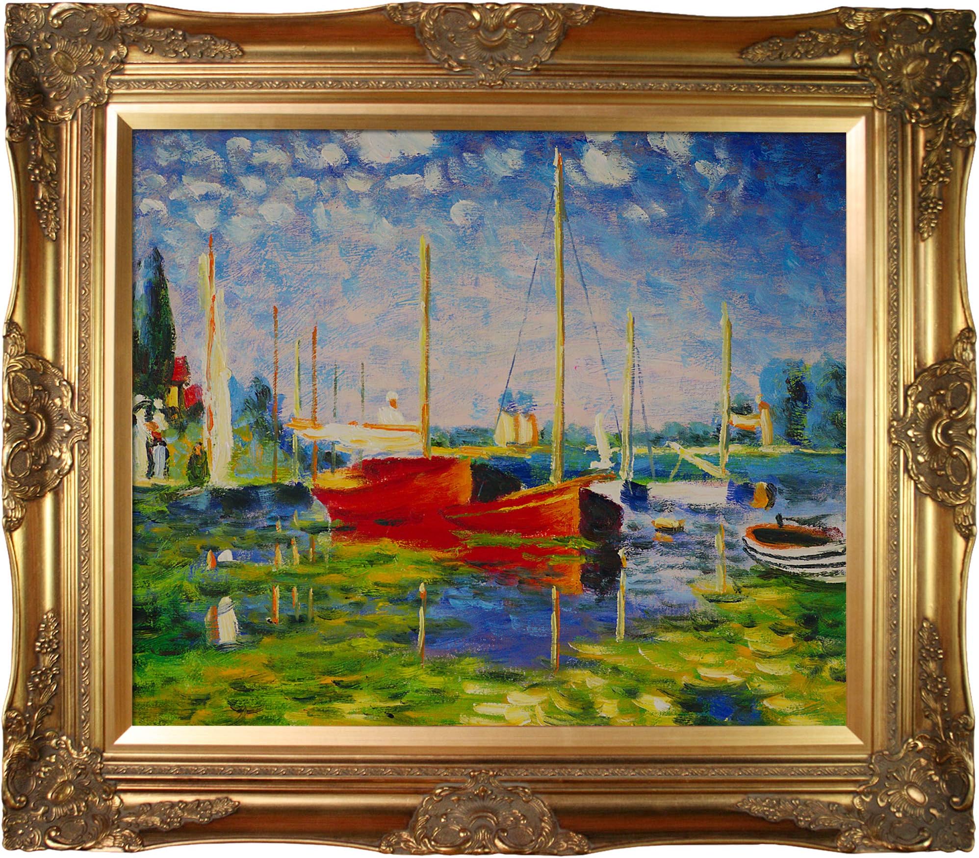 overstockArt Red Boats at Argenteuil with Victorian Gold Frame Oil Painting by Claude Monet