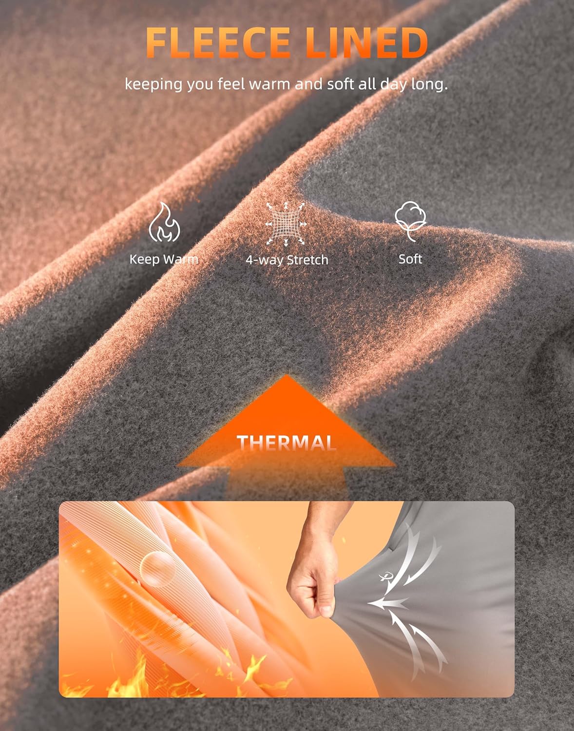 Pudolla Men's Fleece Joggers with 3 Zipper Pockets Warm Athletic Pants Winter Workout Gym Running Sweatpants for Men - Image 4