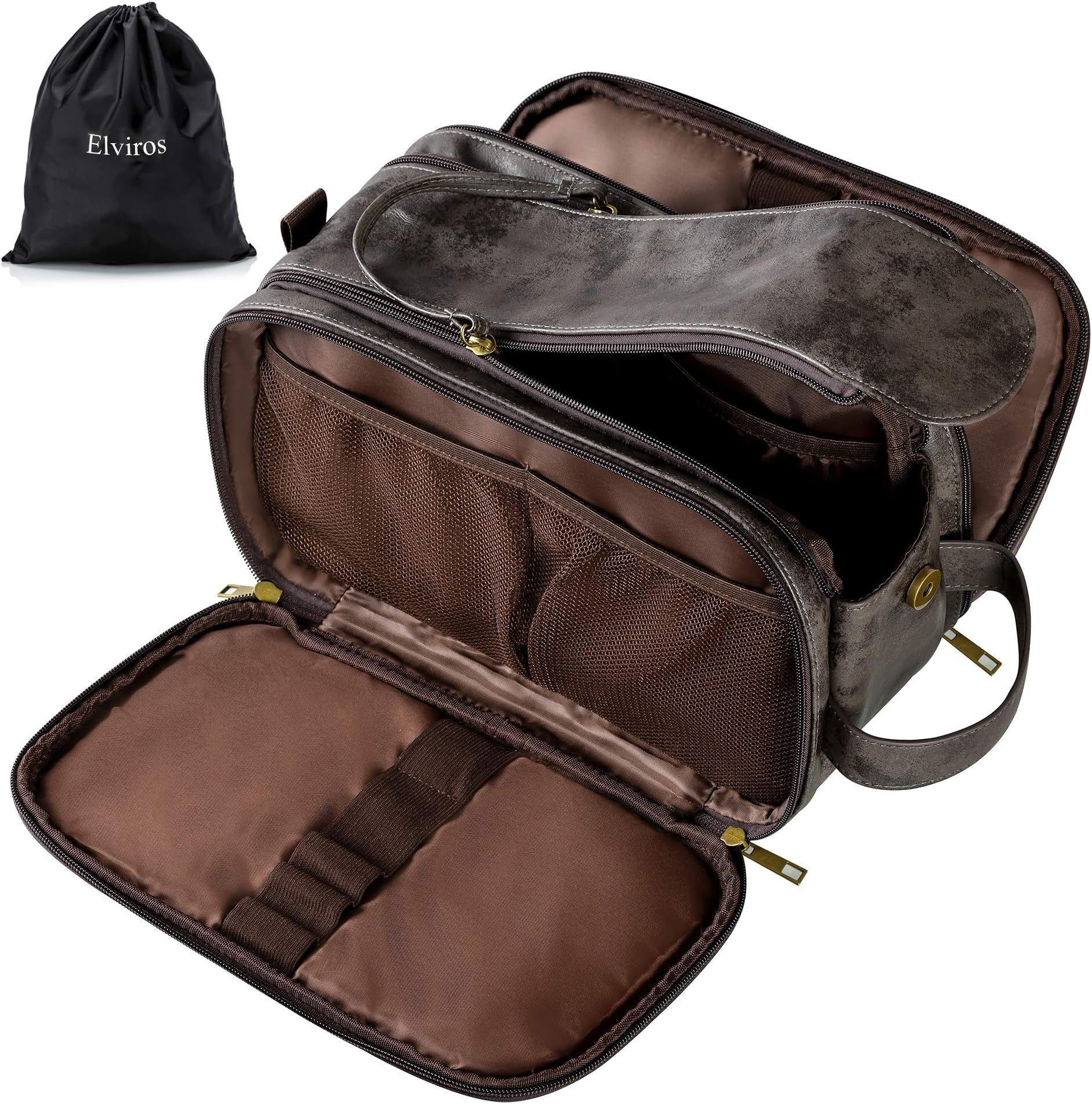 Toiletry Bag for Men, Large Travel Shaving Dopp Kit Water-resistant Bathroom Toiletries Organizer PU Leather Cosmetic Bags
