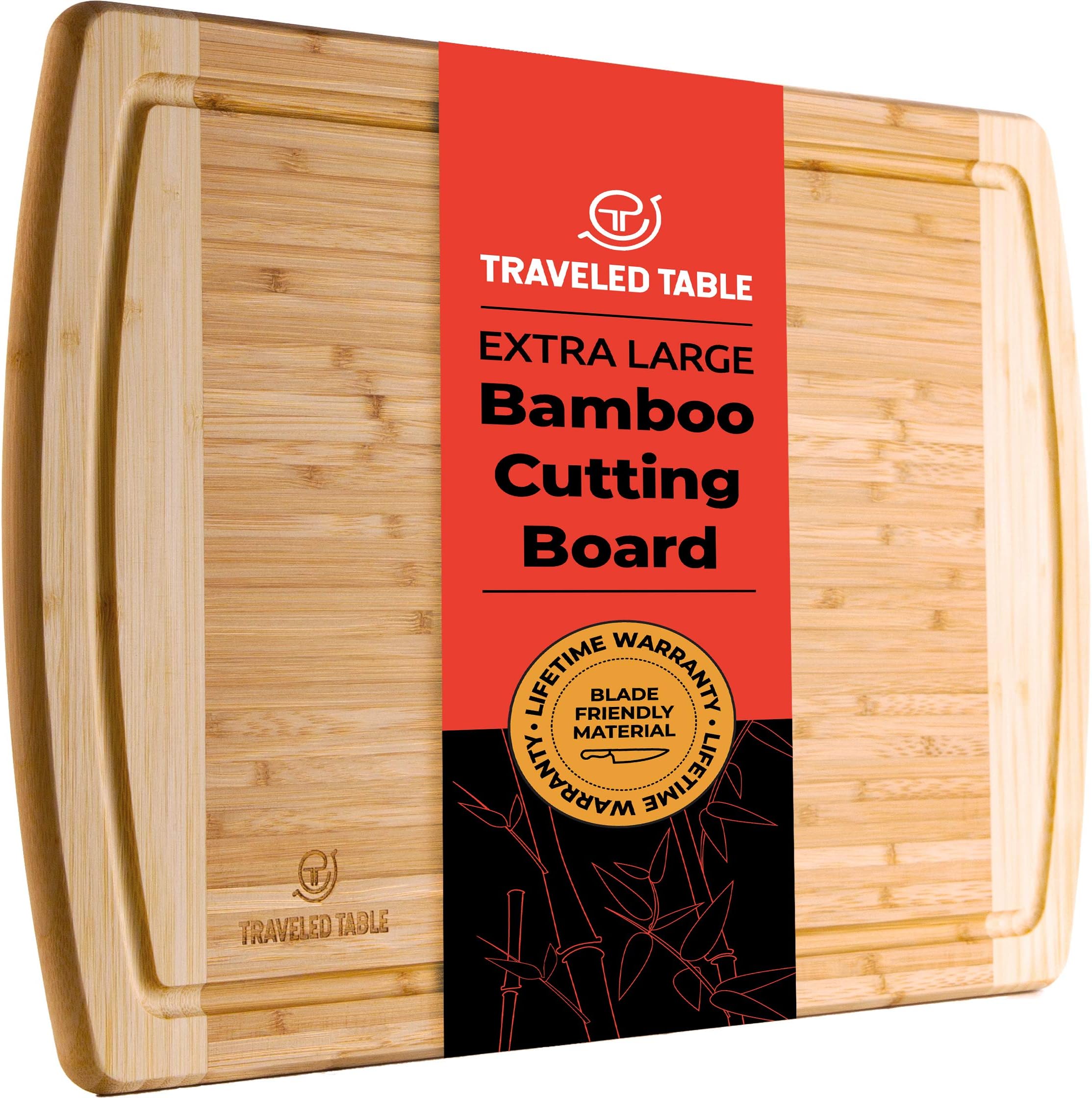 Bamboo Cutting Board by Traveled Table - Extra Large Wooden Cutting Boards for Kitchen with Juice Drip Groove - Organic Wood Chopping Board for Pro Chefs (XL: 18 x 12 Inches)