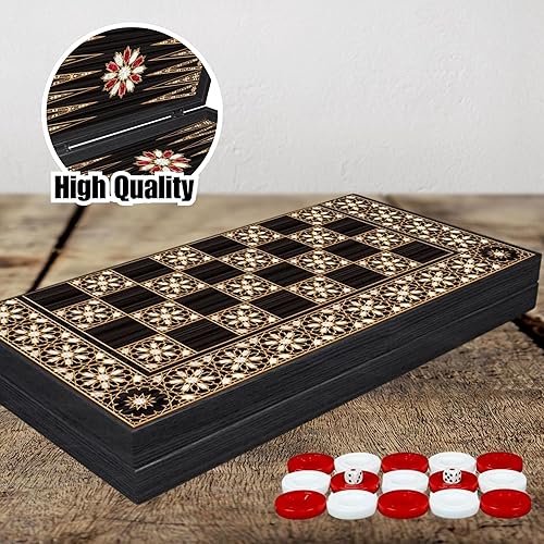 Miniatura 4 de LaModaHome Juego de backgammon prémium para adultos y niños, tabla plegable de madera, ropa magnética, juegos clásicos turcos de viaje, diversión