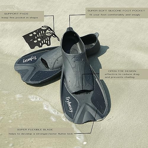 Miniatura 9 de Aletas de natación, aletas cortas de esnórquel, tamaño de viaje, para esnórquel, buceo, natación, adultos, hombres y mujeres