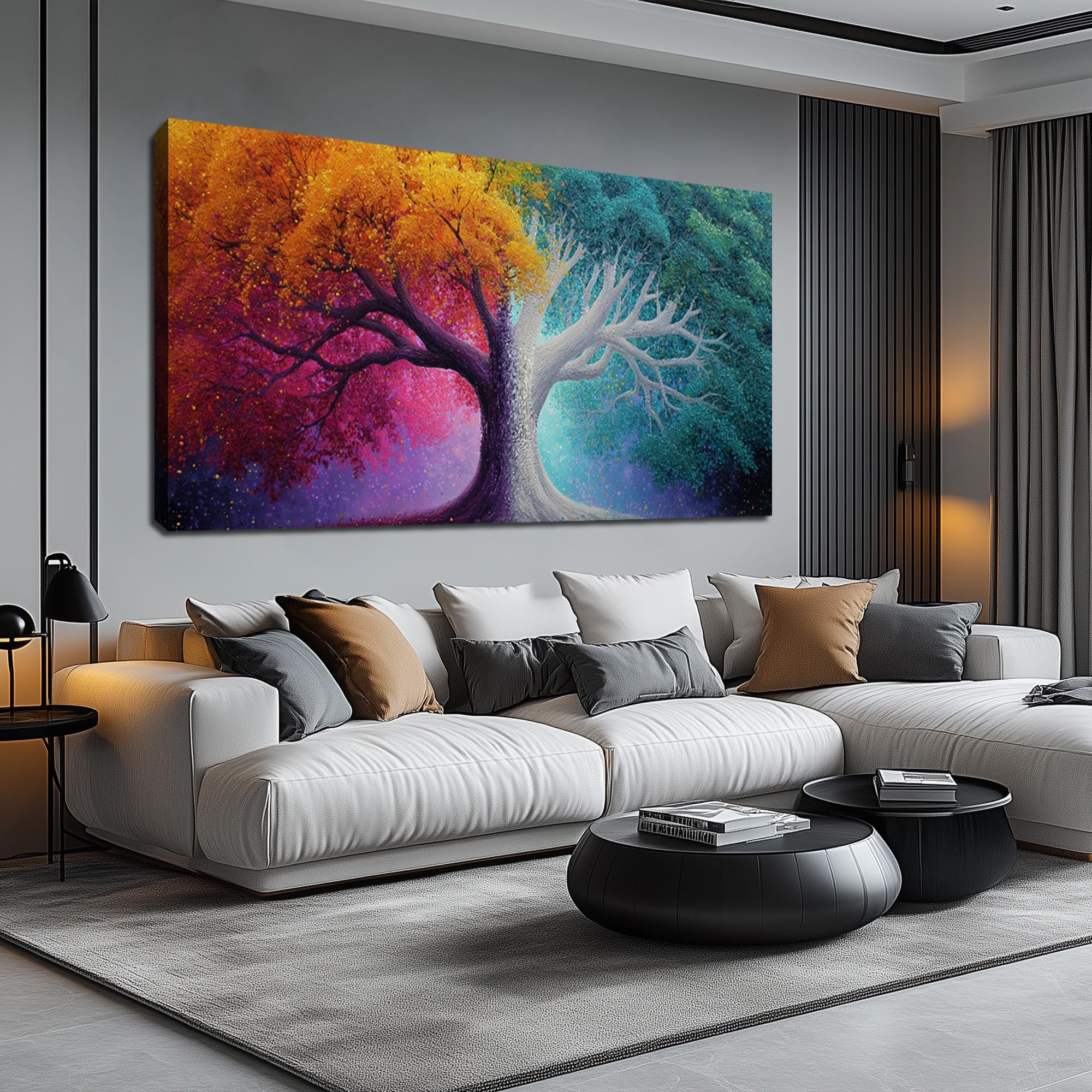 AOZEMI Tree Wall Art Blue Canvas Art for Office