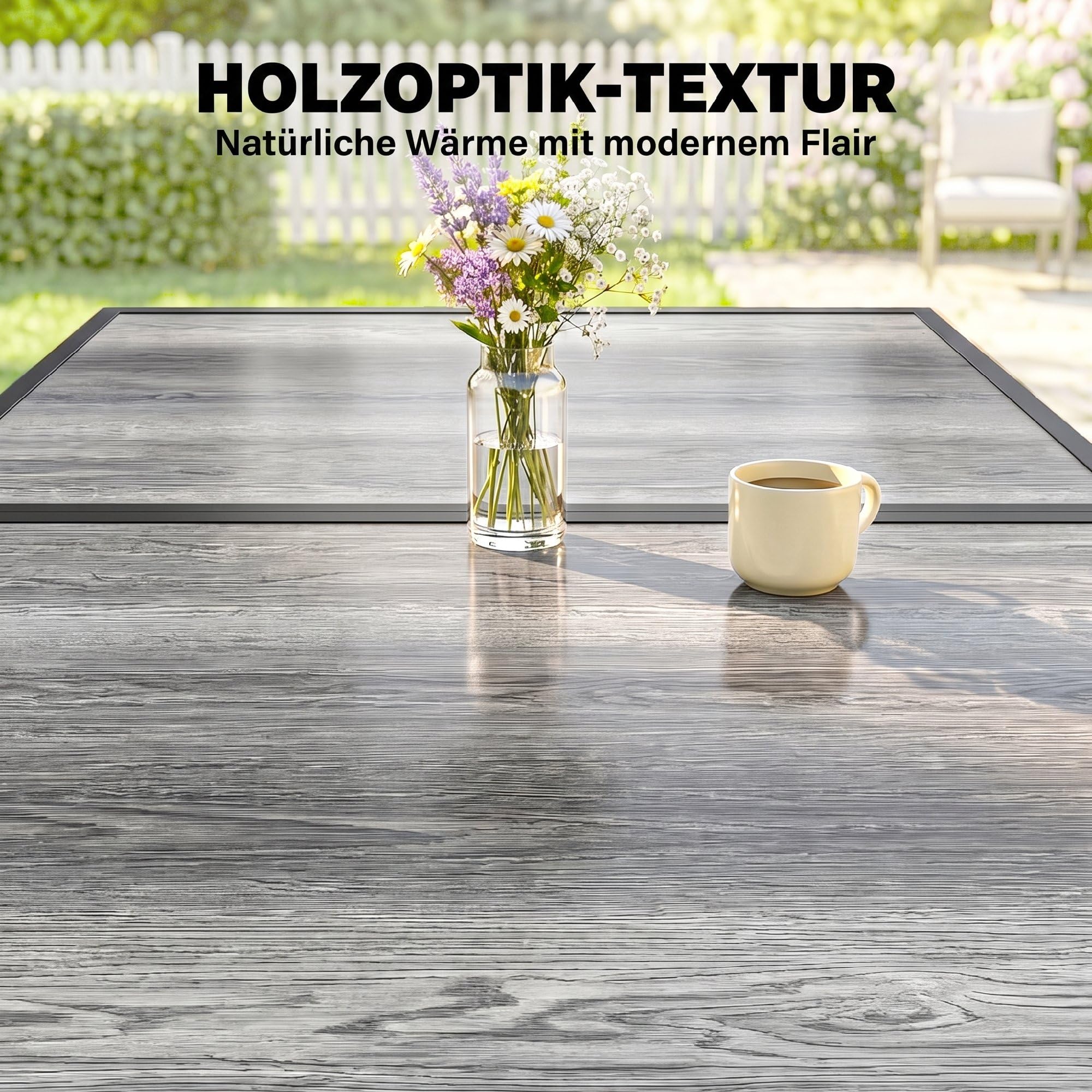 Outsunny Table de Jardin rectangulaire pour 4 à 6 Personnes, Table à Manger extérieure avec Plateau à Effet Bois et Pieds en Acier, pour Balcon, Porche, terrasse, 150 x 80 x 74 cm, Gris