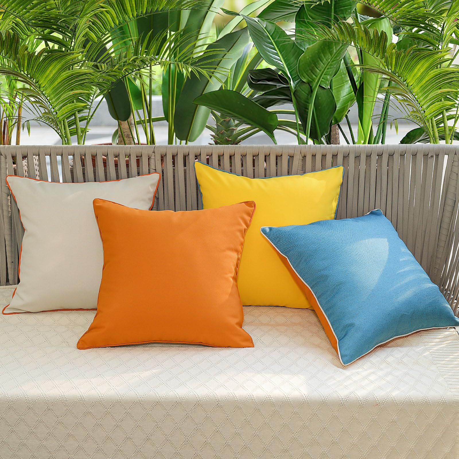 Lewondr Waterproof Outdoor Pillow Covers 20 x 20 inch, 4 Pack Piping Edge Throw Pillow Case Double-Sided Colors, Decorative Cushion Covers for Garden Patio Indoor Sofa Couch Balcony, Orange