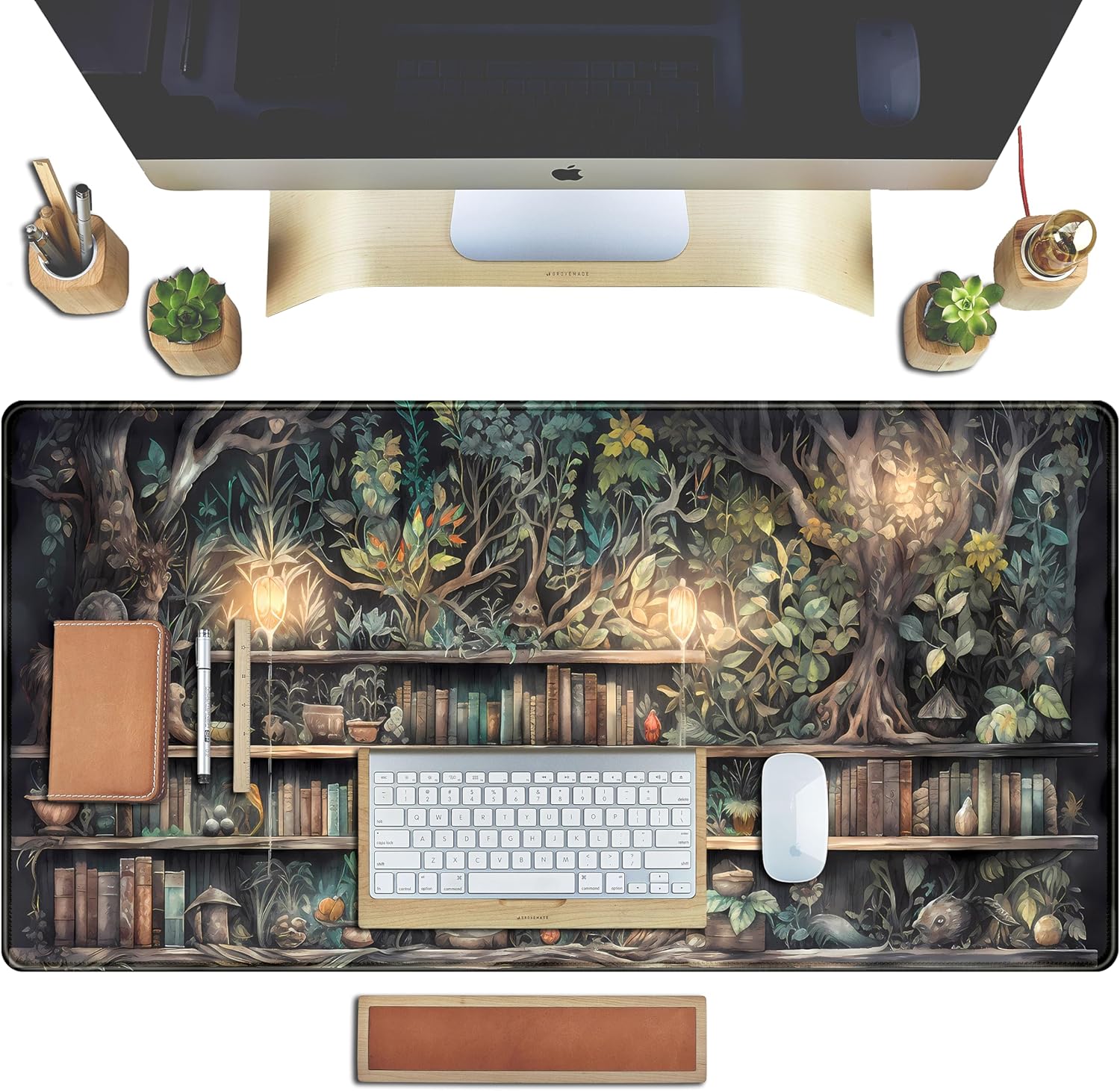 Forest Library Book Mouse Pad Desk Mat, Mystical Green Tree House XXL Extended Large Gaming Desk Pad Mousepad Computer Laptop Keyboard and Mouse Mat, Office Desk Decor Pad for Women 31.5x15.7 in - Image 4